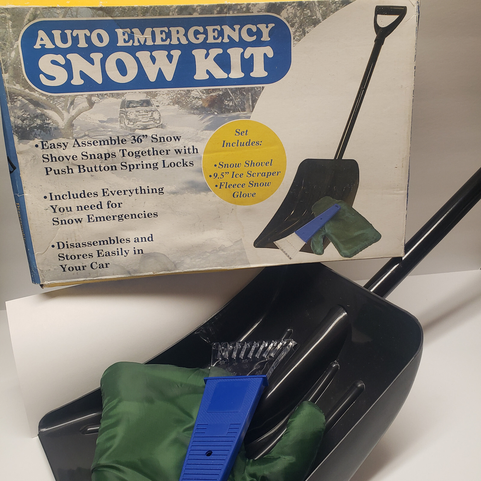 Snow Shovel 36″ Ice Scraper 9.5″ Fleece Glove Auto Emergency Kit