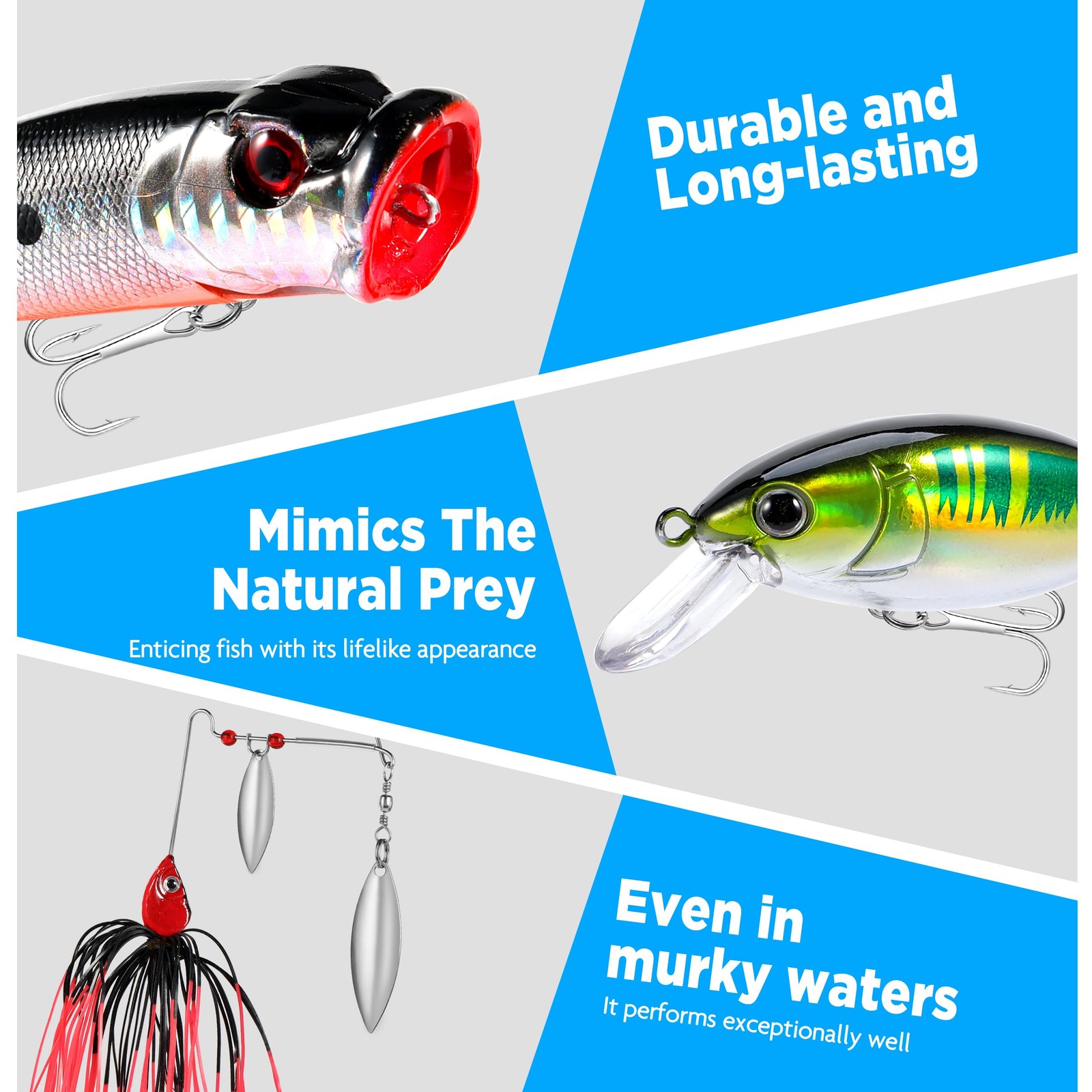 PLUSINNO Fishing Lures Tackle Box Gifts for 5, 68pcs Accessories Kit
