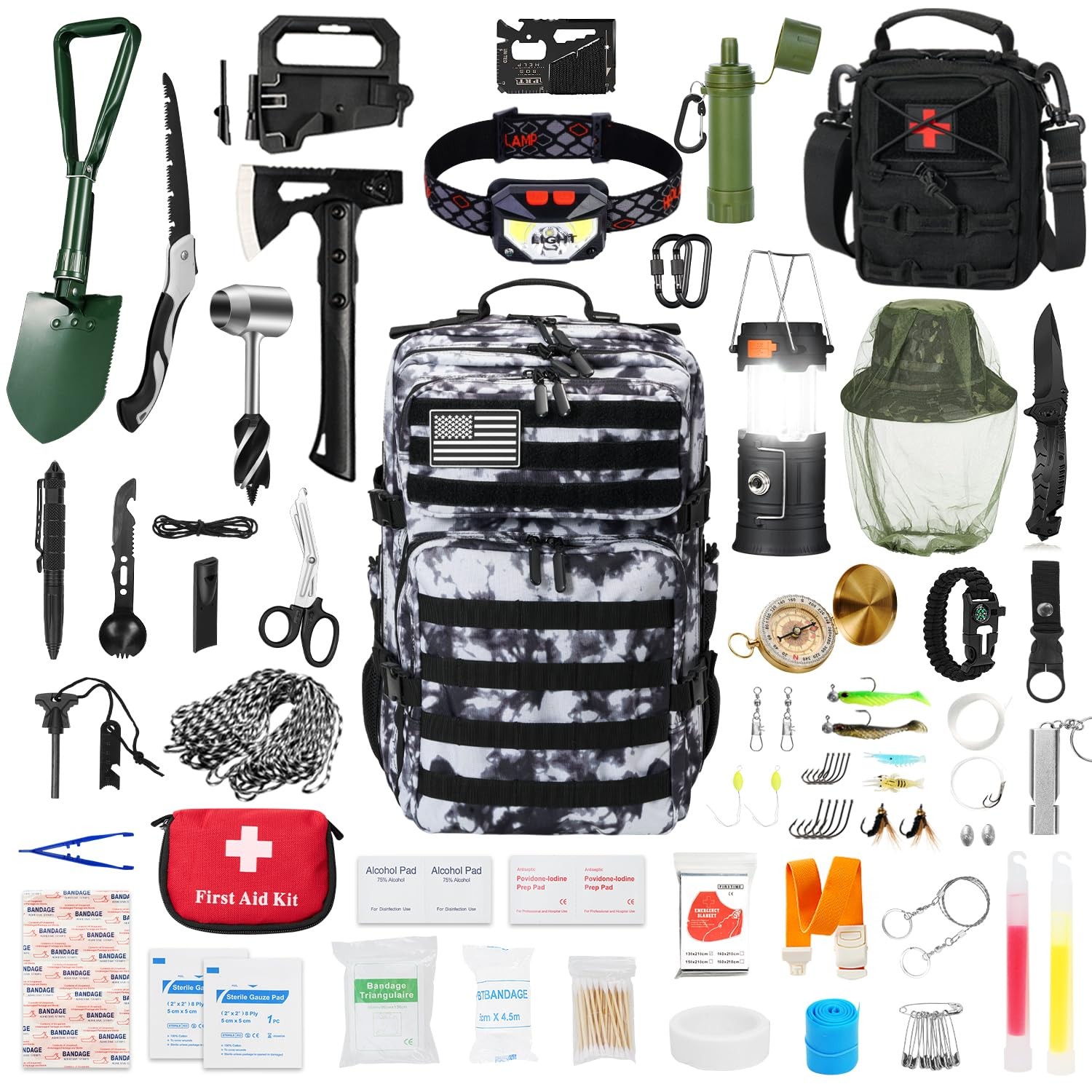 , Professional Survival Gear Set – First Aid Kit and Large Camping Backpack, …