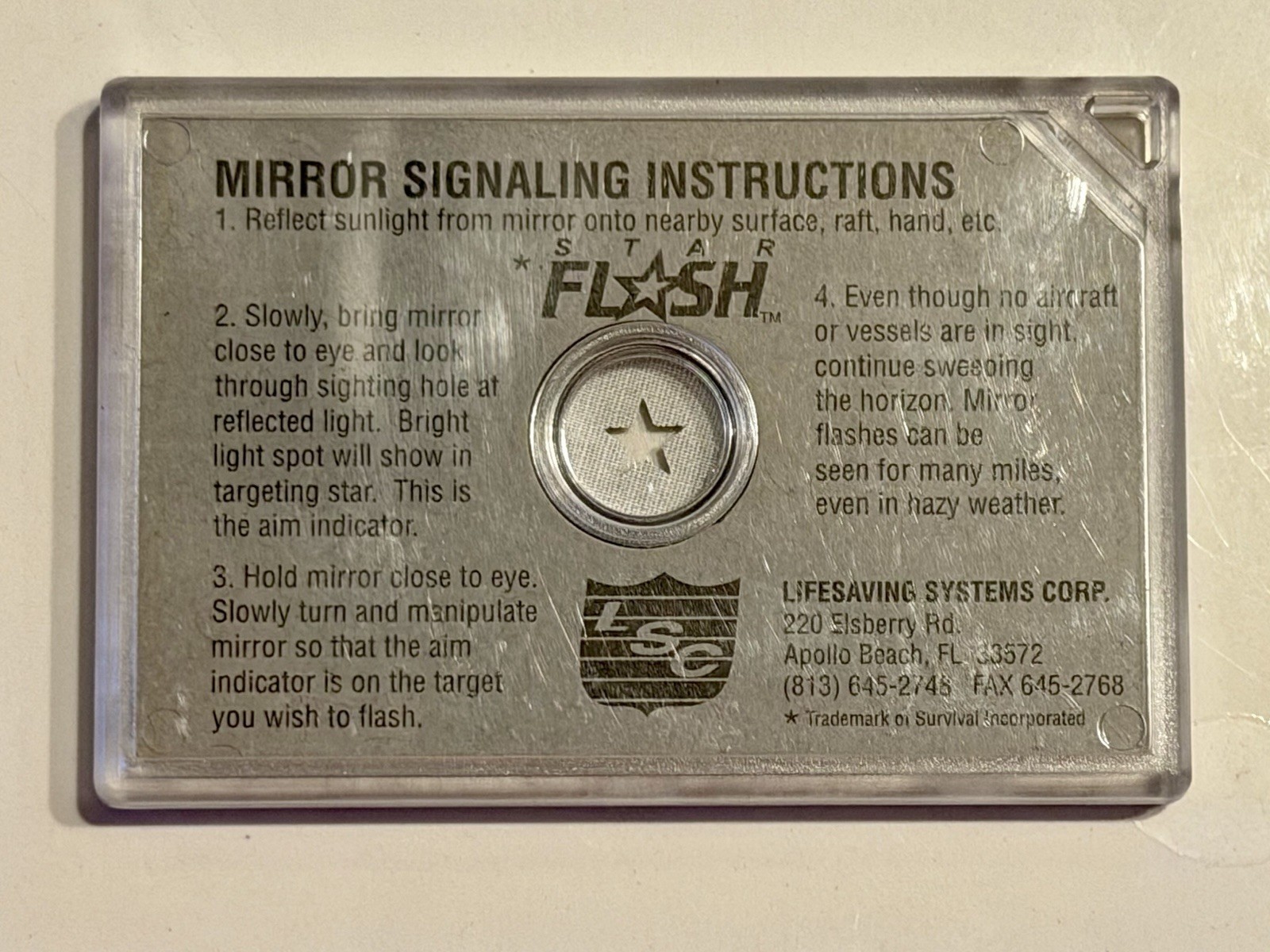 Flash Star Mirror Signaling Device – Life-Saving Systems Corp – Emergency Signal