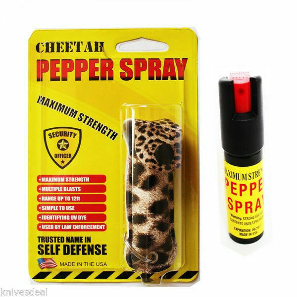 1/2 oz Self Defense Pepper Spray STRONGEST 18% OC with CHEETAH Case Keychain
