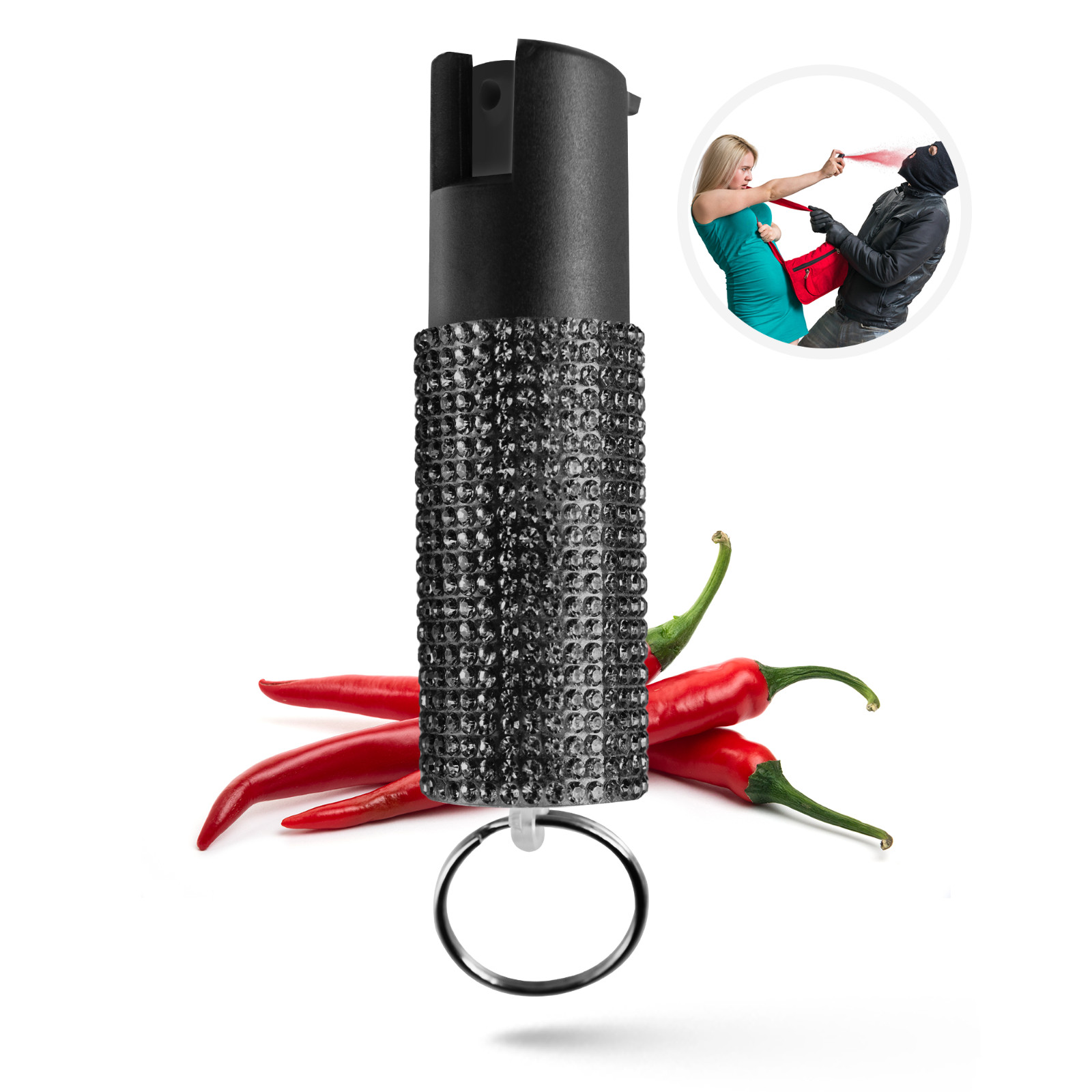 Gizmo Corner Rhinestone 16ft Range UV Dye Pepper Spray Keychain for Safety