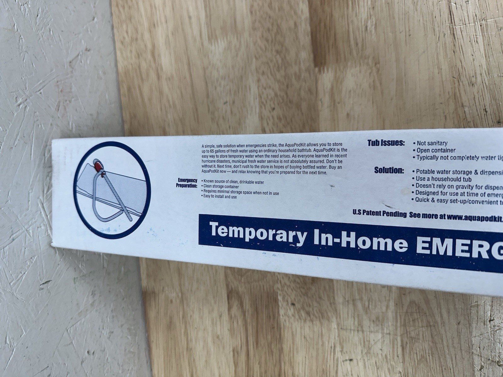 AquaPod Kit 65 gal In-Home Bathtub Emergency Water Storage Brand New Open Box