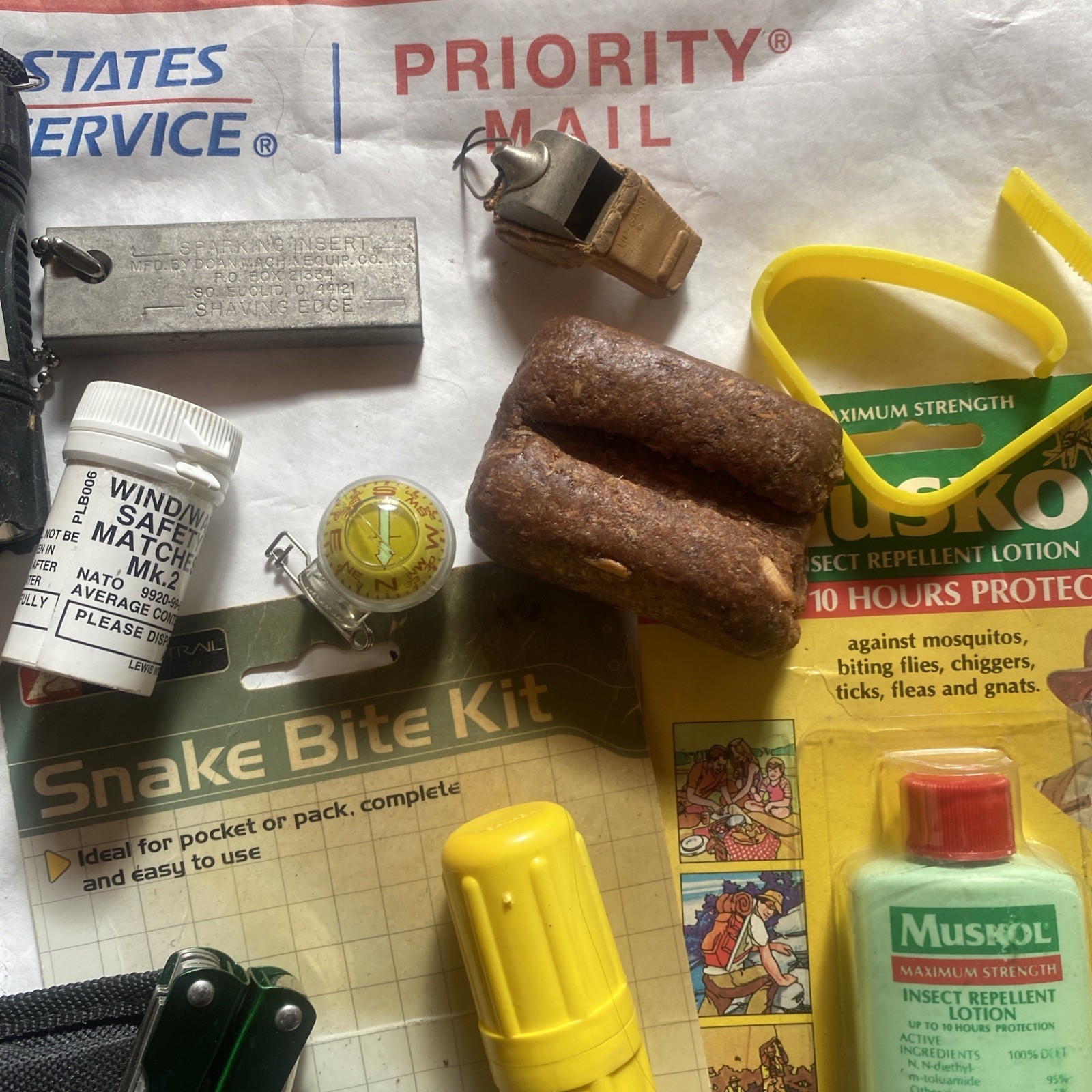 Lot Camping,Car,Hiking,compass, firestarter, snake bite mosquito Knife Light CL2