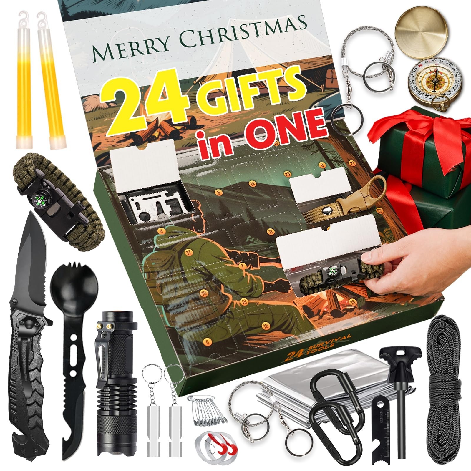 12-in-1 Survival Gear Kit – Unique Gifts for Men, Dad, Husband, Fishing & Huntin