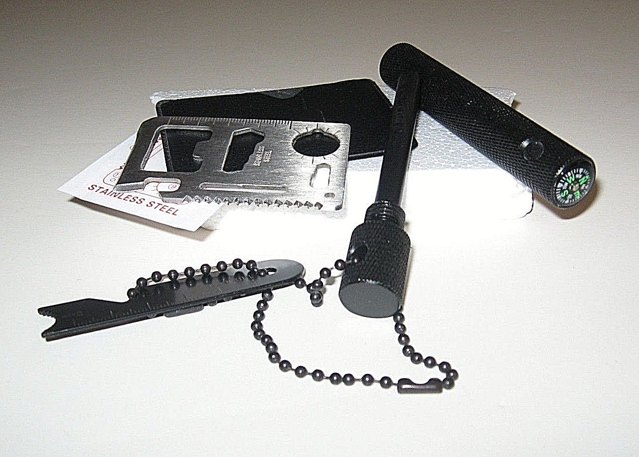 OUTDOORS 8 IN ONE PREMIUM FLINT FERRO STRIKER PLUS 11 IN 1 SS EMERGENCY TOOL