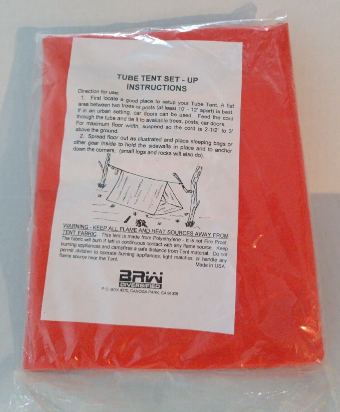 BRW Diversified Vtg Outdoor Tube Tent Camping/Hiking Gear Survival Shelter NEW