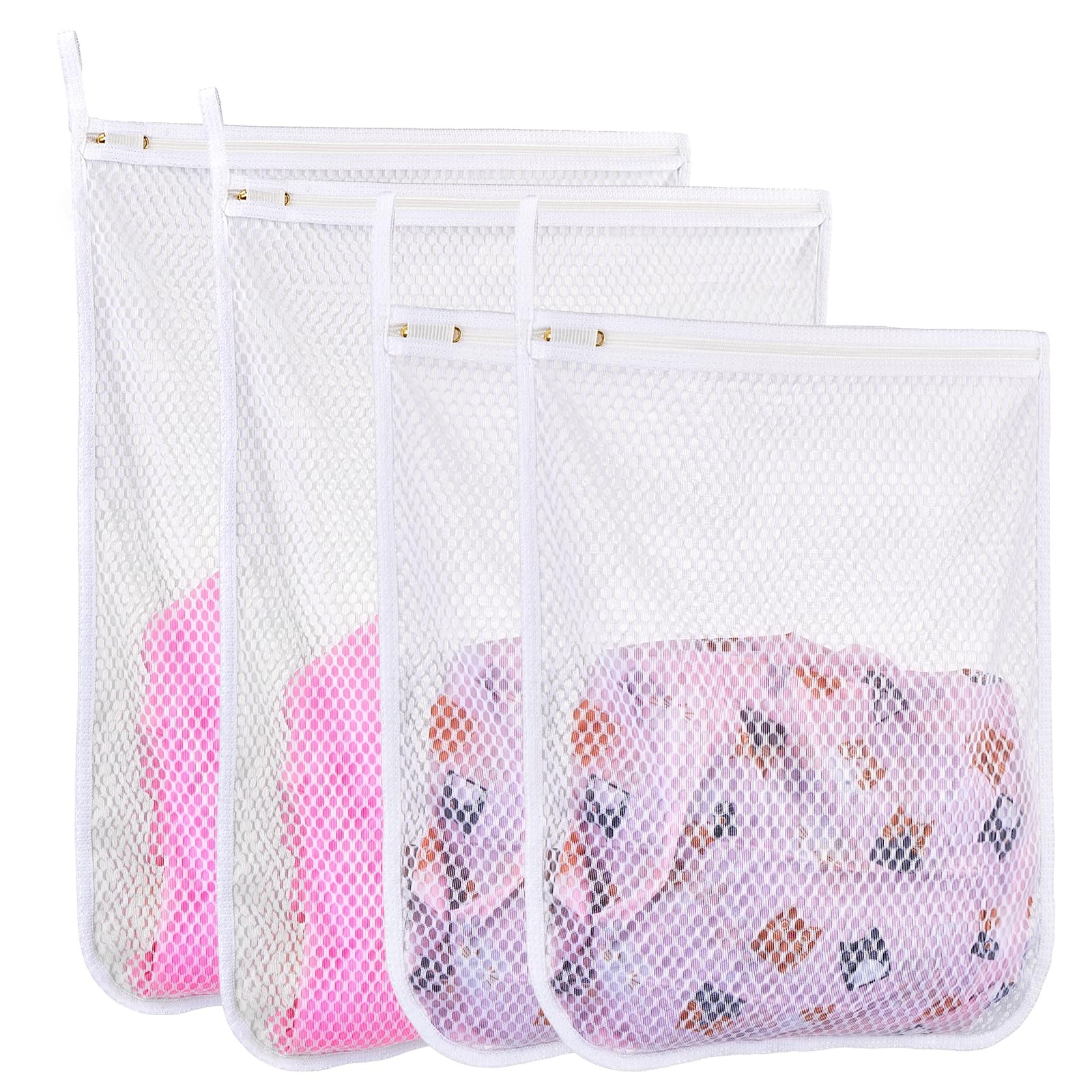 4 pcs Durable Honeycomb Mesh Laundry Bags for 2 Large X 2 Medium, White