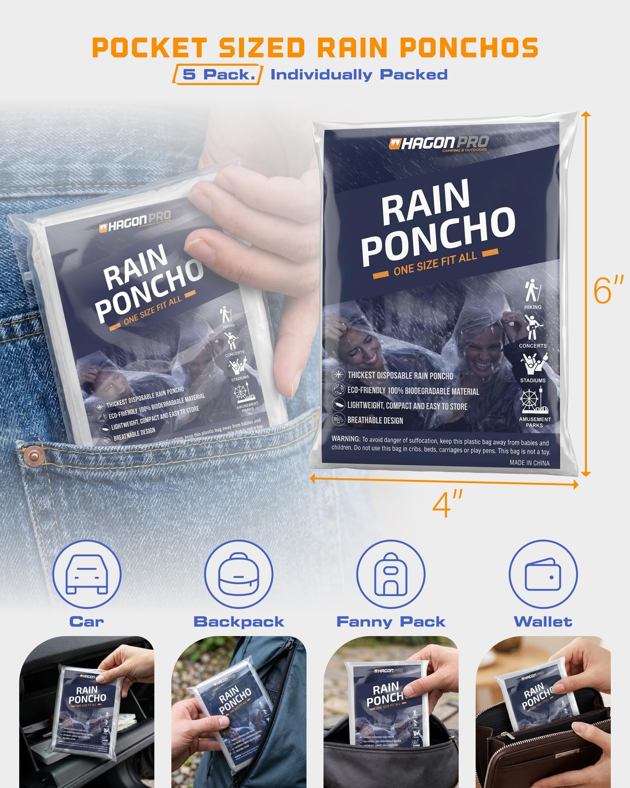 Disposable Rain Ponchos for Adults 5 Pack