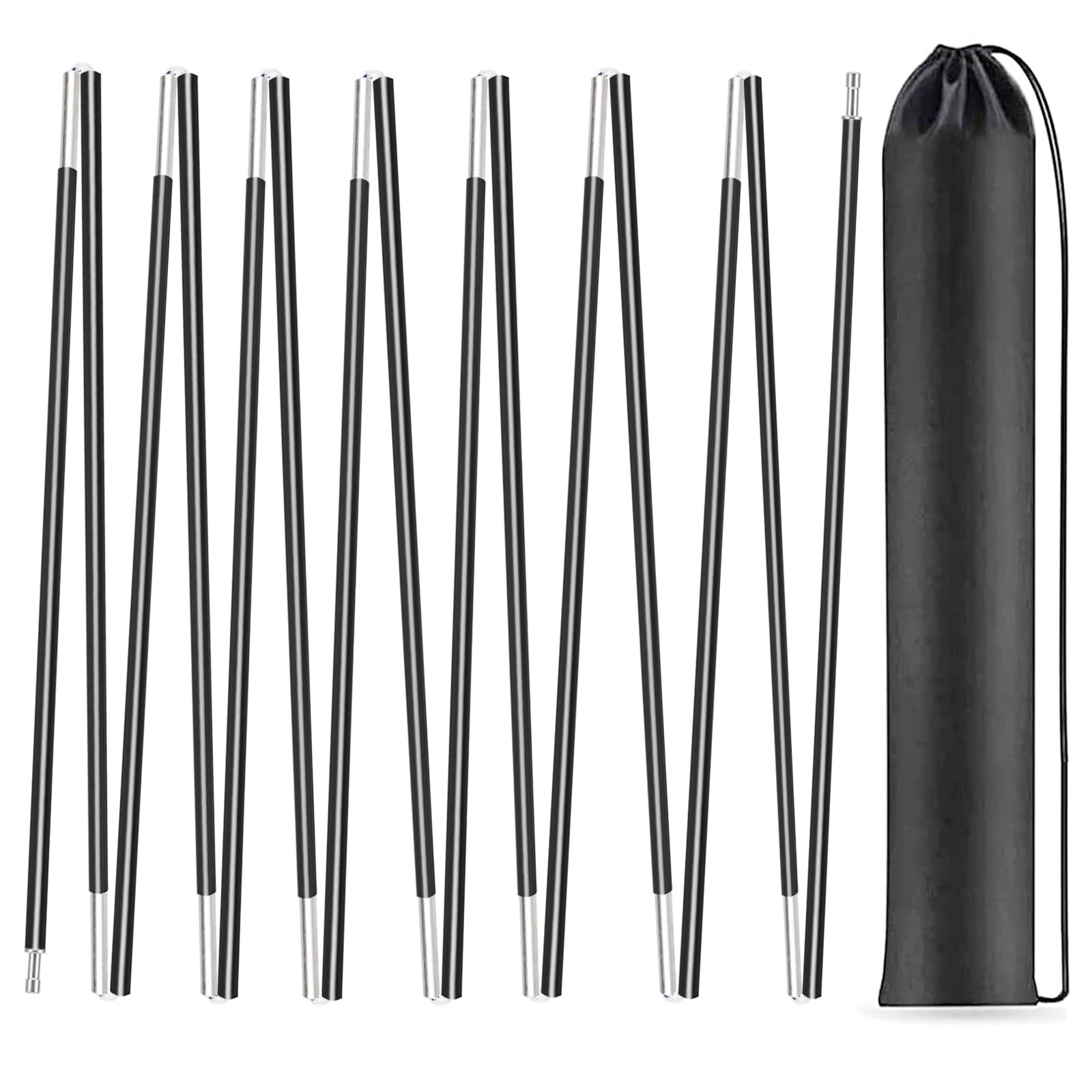 Aluminum Tent Poles Replacement,Fits Both Female and Male 20ft 0.4in, Black