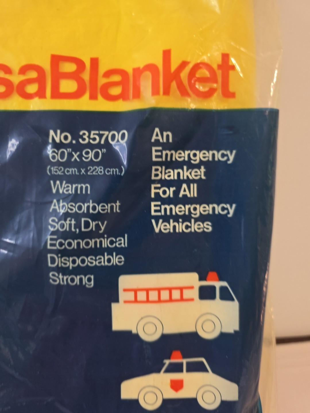 Emergency Blanket Vintage 1979 60″ X 90″ Camping Cold Weather Yellow Disposable