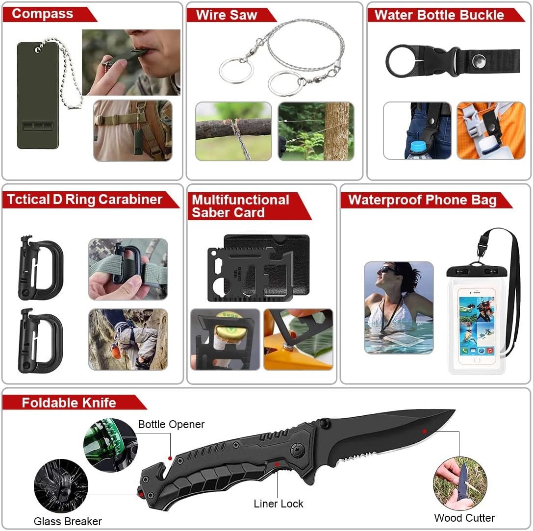 Survival Kit, 251 Pcs Survival Gear First Aid Kit with Molle System Compatible B