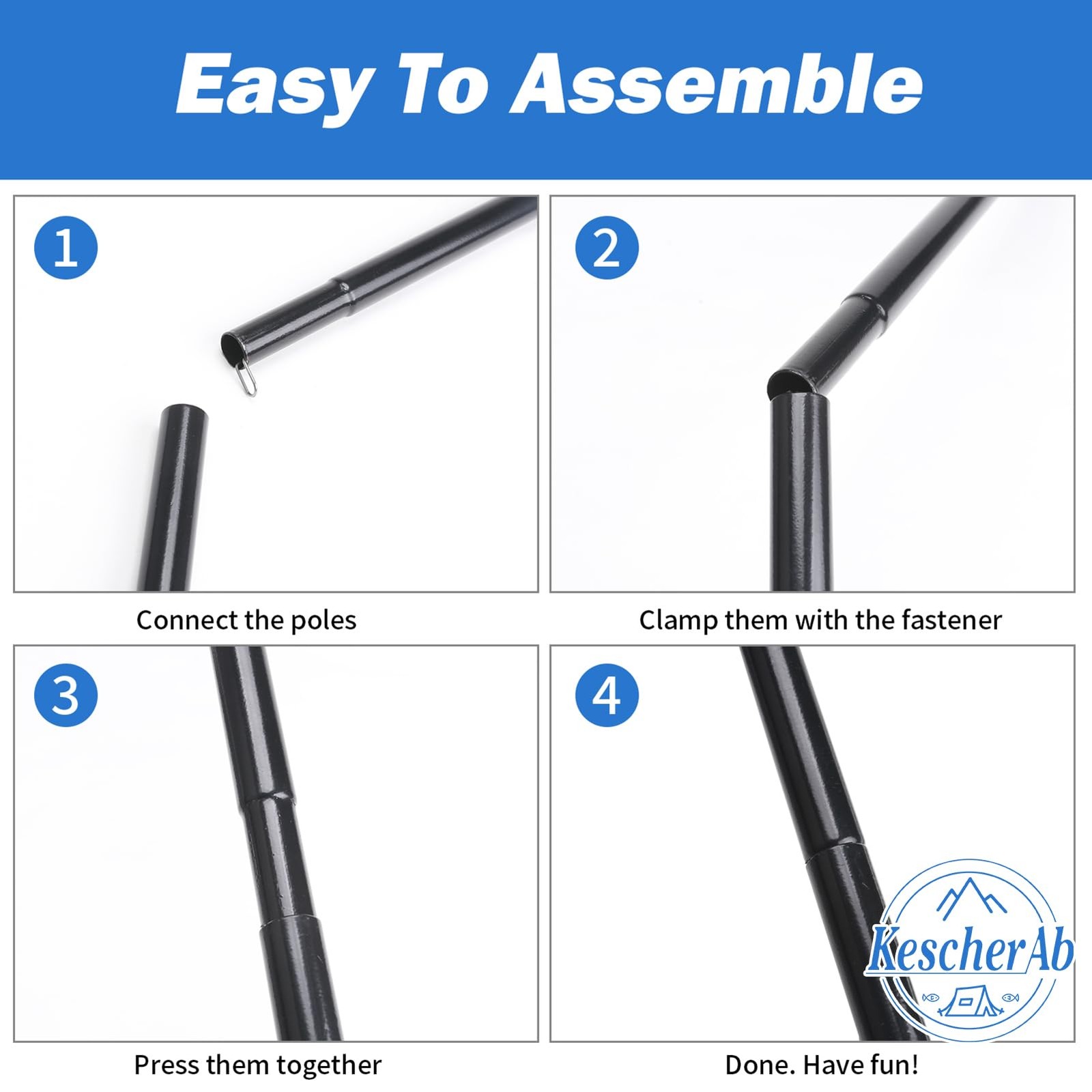 Tent Poles for Tarp, KescherAb Adjustable Tarp 78.8 inch, Black