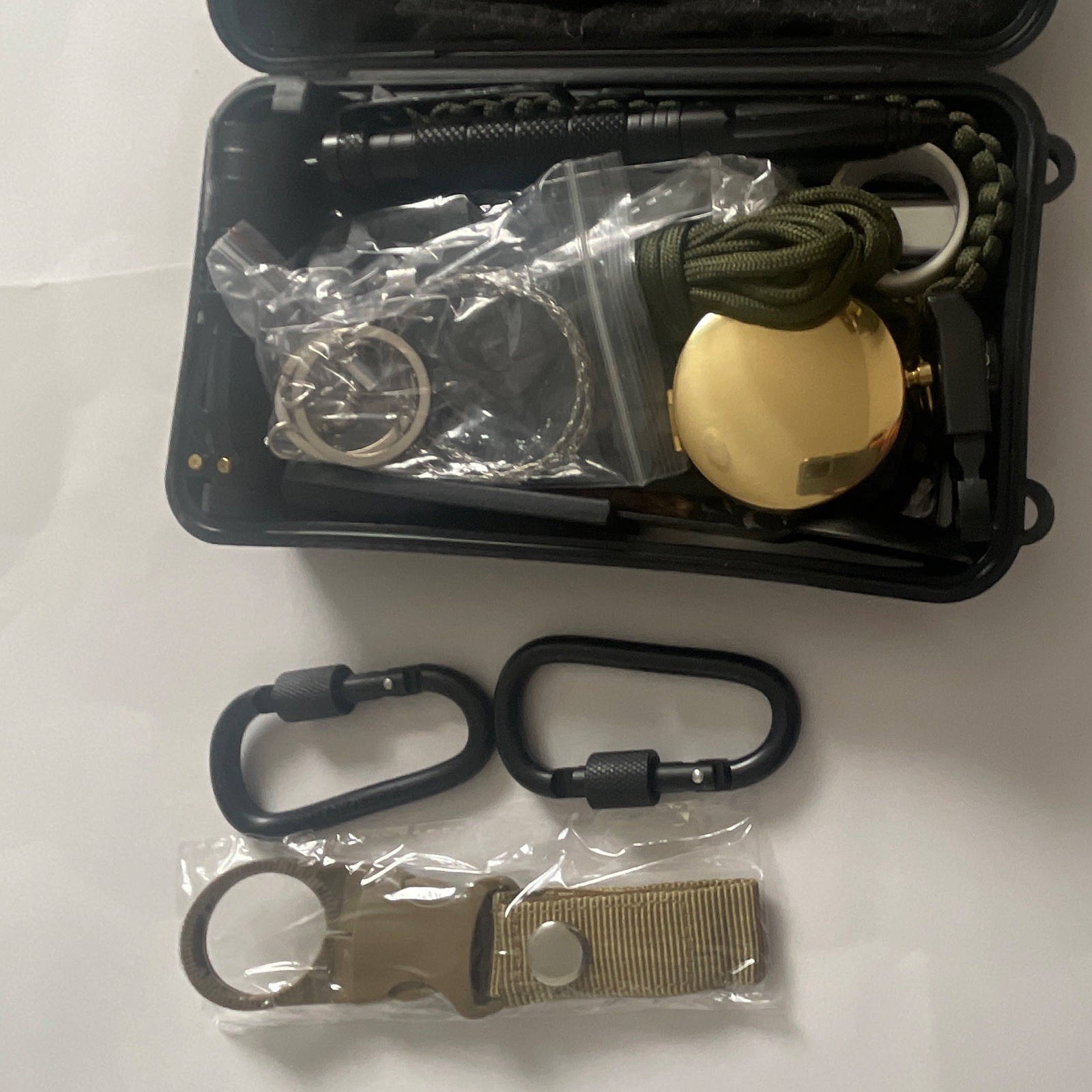 BHYTAKI 37-in-1 Survival Kit w/ Hard Case, Flashlight, Compass, Saw