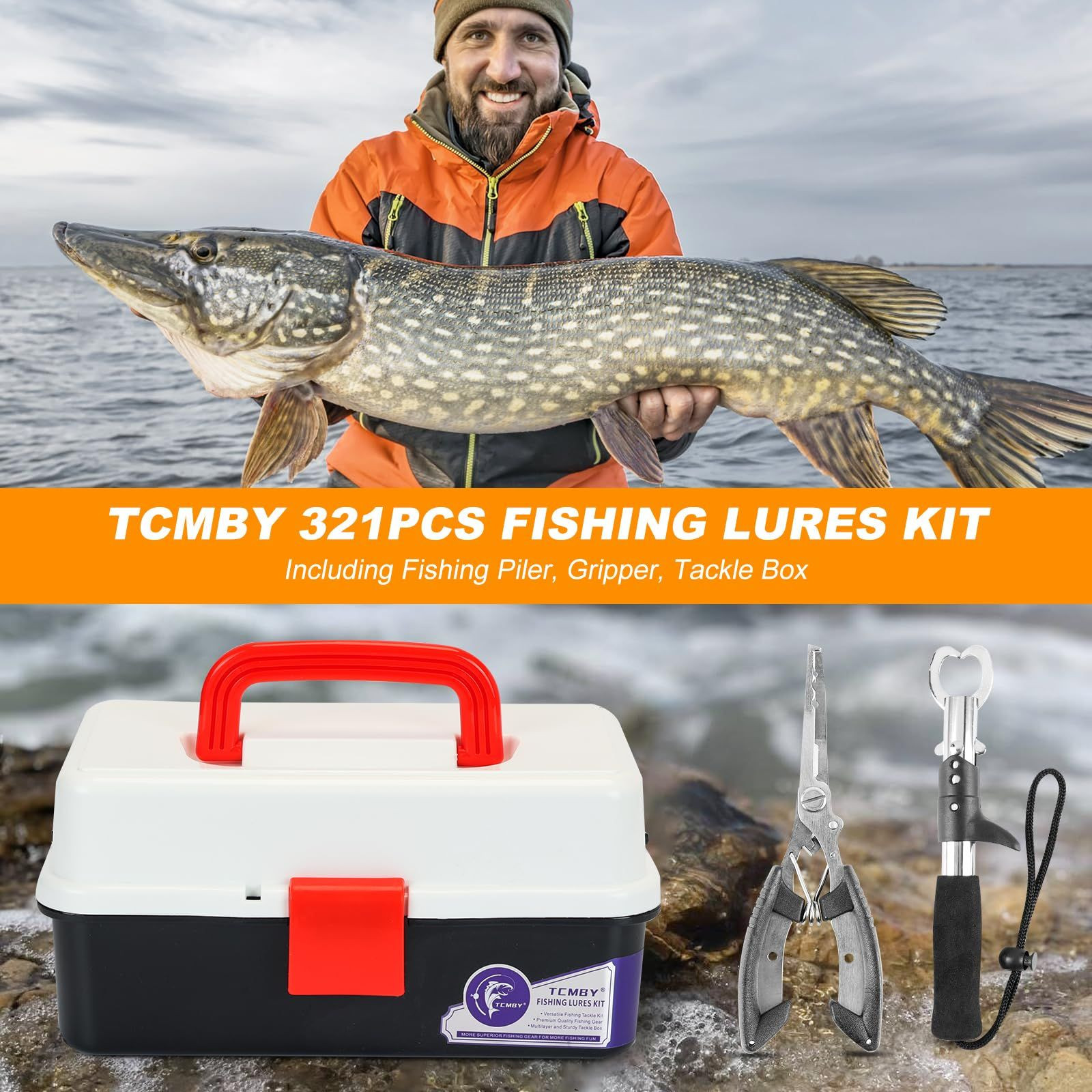 TCMBY 3 Layers Tackle Box with 11.0*5.5*5.1 inches, White Black