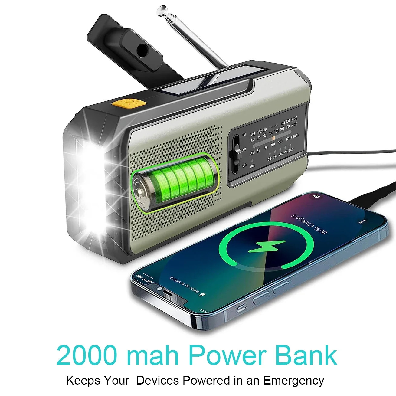 Emergency Portable Hand Crank NOAA Weather Radio,Solar Powered,AM/FM,SOS Alarm,3