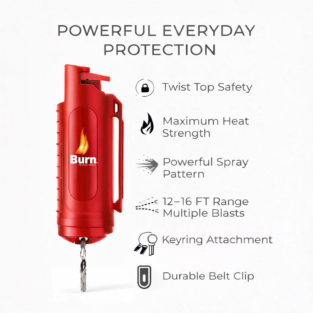 Burn Pepper Spray .50oz Police Strength Self Defense Security Keychain Red