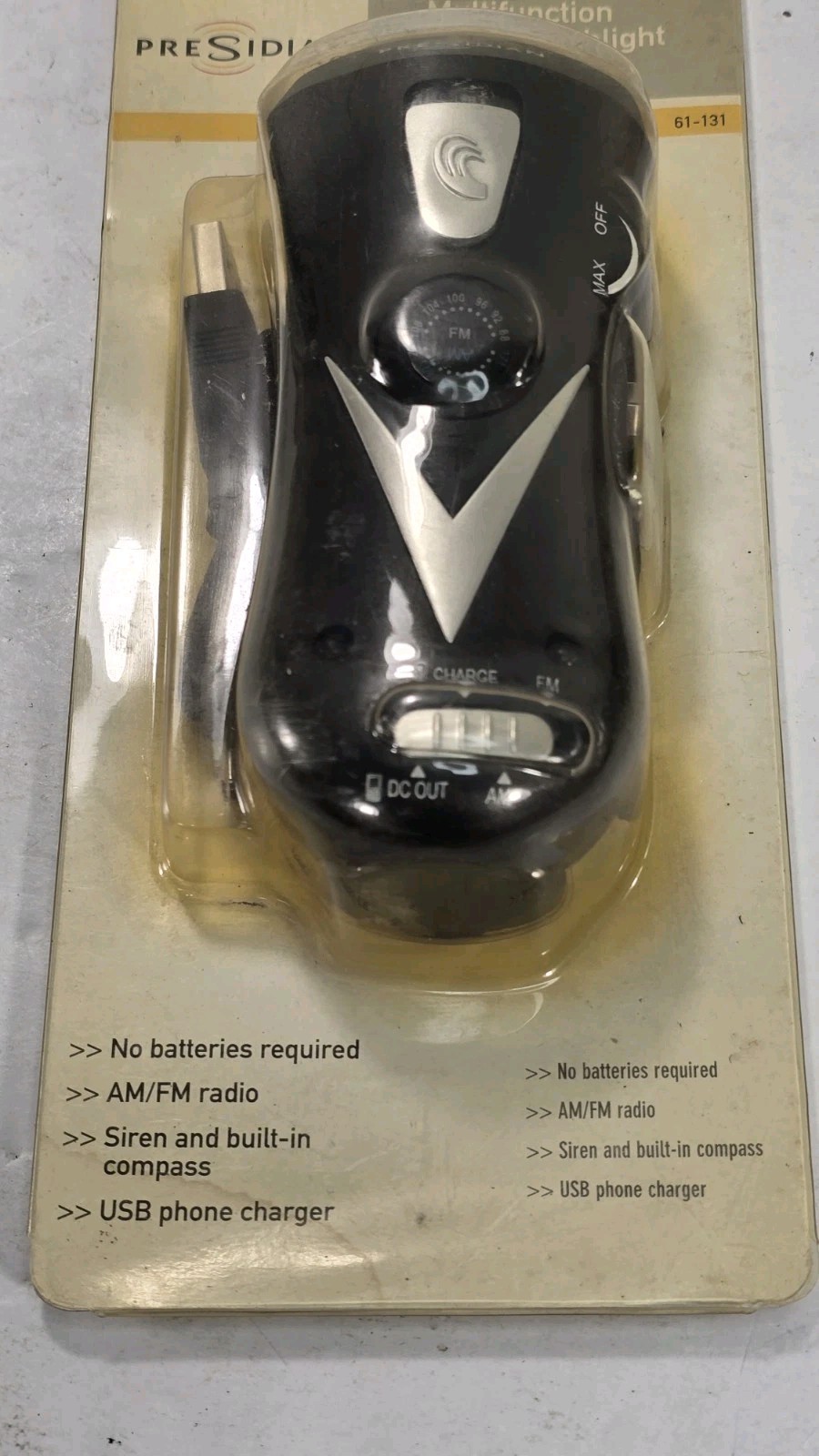 Presidian Radio Shack Multifunction Crank Flashlight AM FM Radio USB Charger