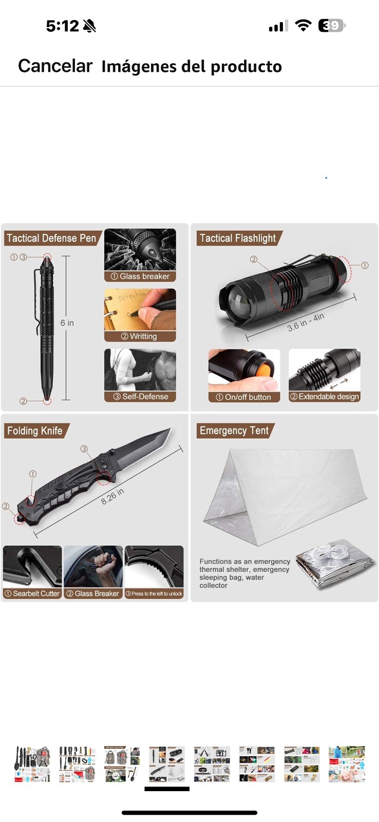 238 Pcs Emergency Survival Kit W/ Tactical Molle Pouch & Emergency Tent Camping