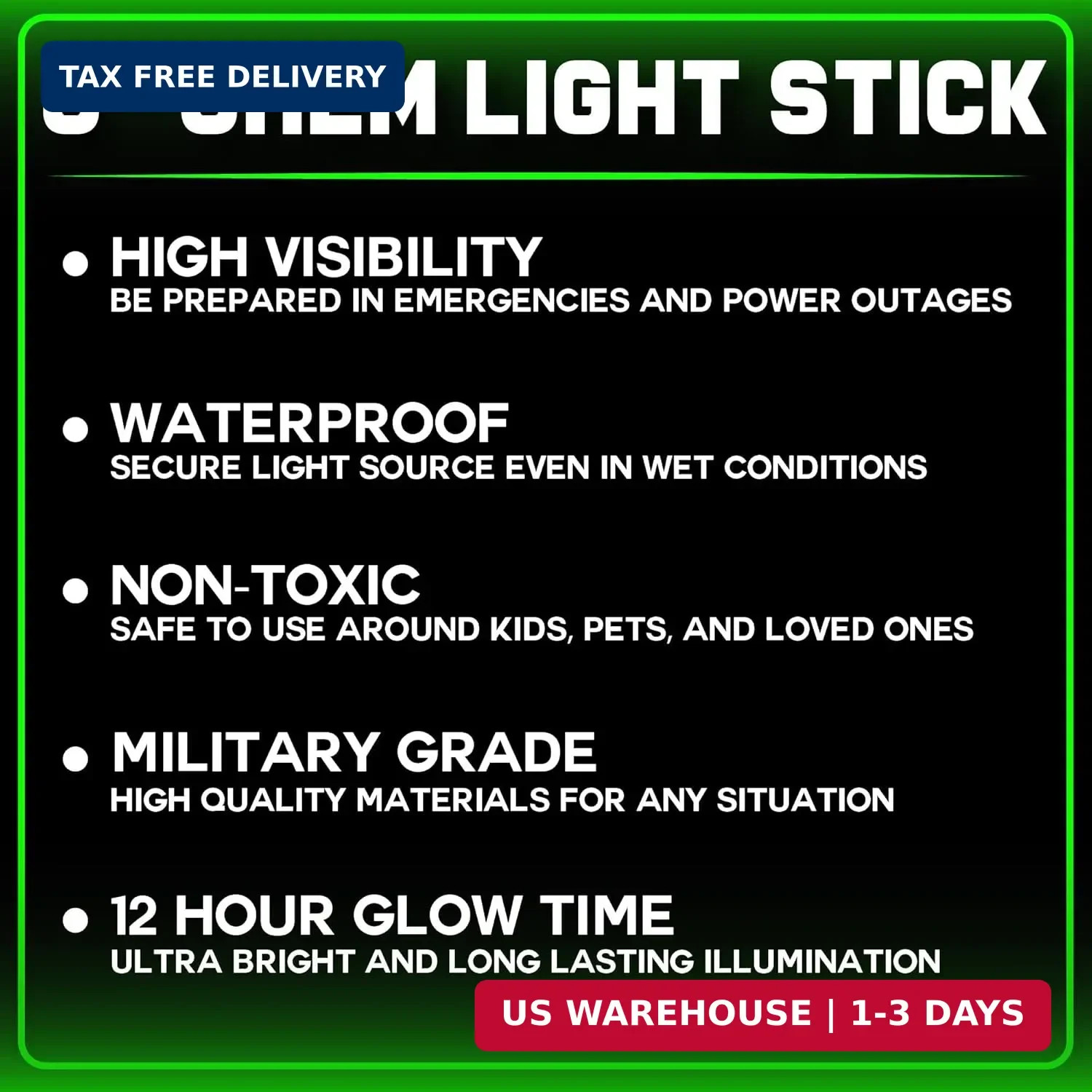 PartySticks Emergency Glow Sticks – 12 Ultra Bright Individually Wrapped Militar