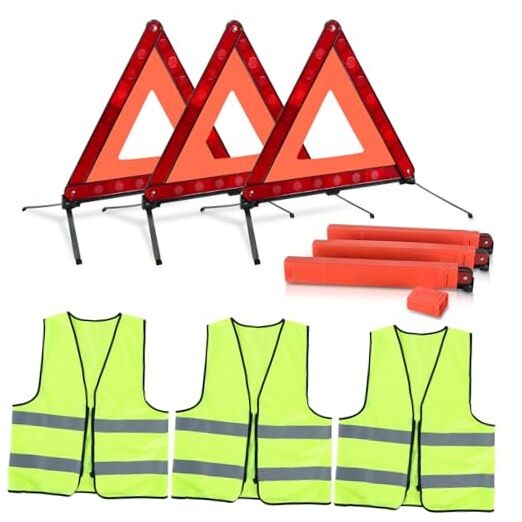 3 Pack Emergency Warning Triangles, Reflective Roadside Safety Triangle Kit