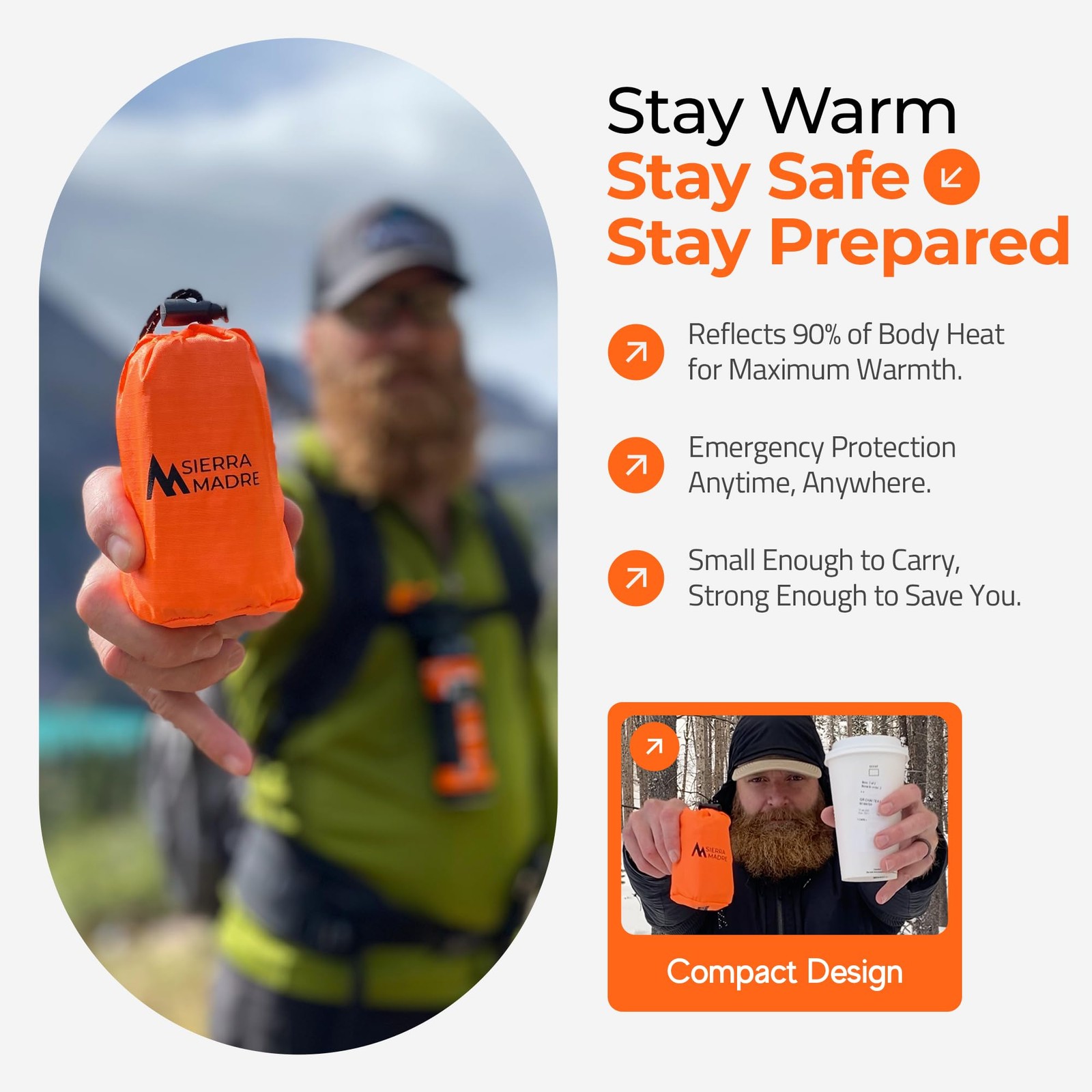 Sierra Madre Emergency Sleeping Bag – Ultralight, Pack of 2, Orange