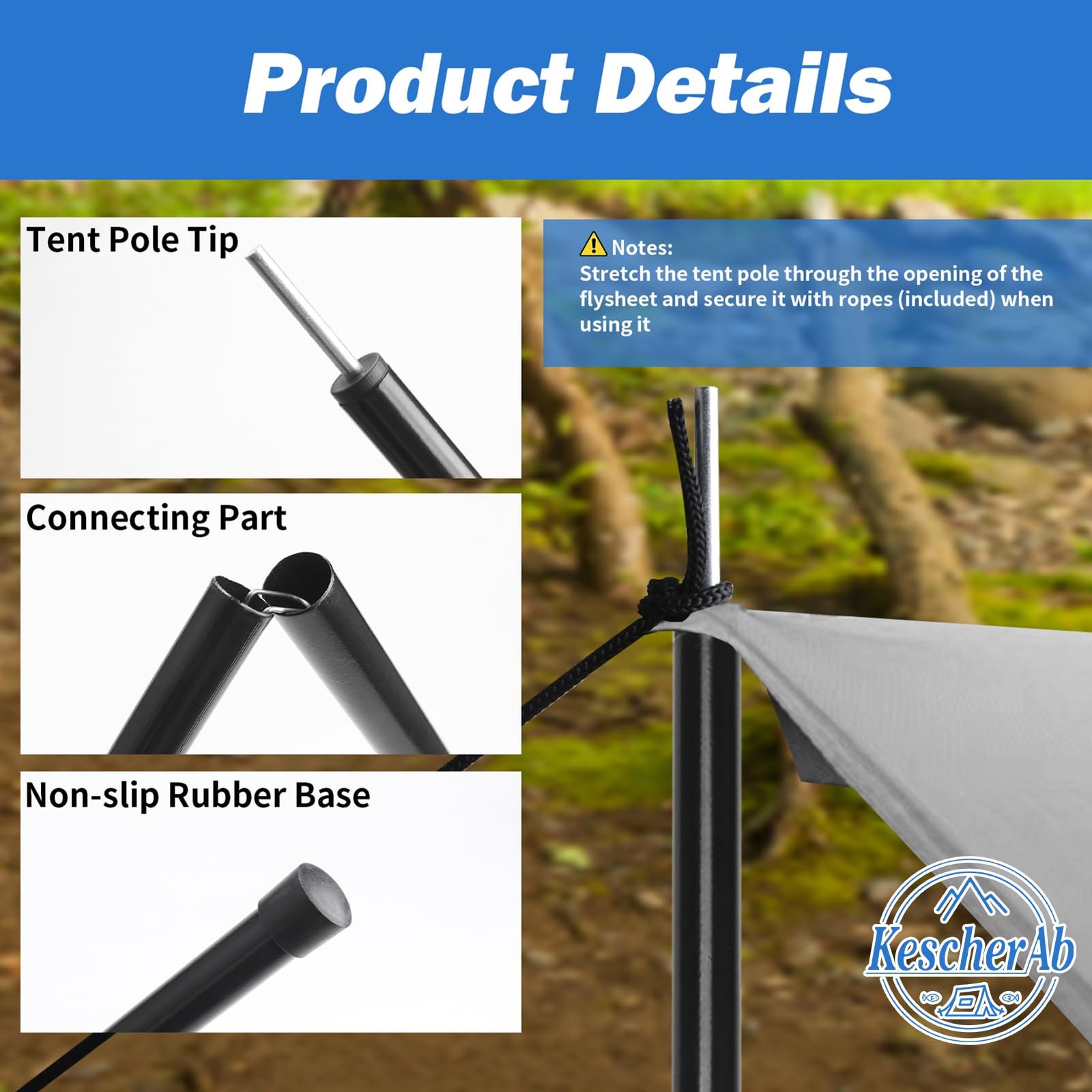 Tent Poles for Tarp, KescherAb Adjustable Tarp 78.8 inch, Black
