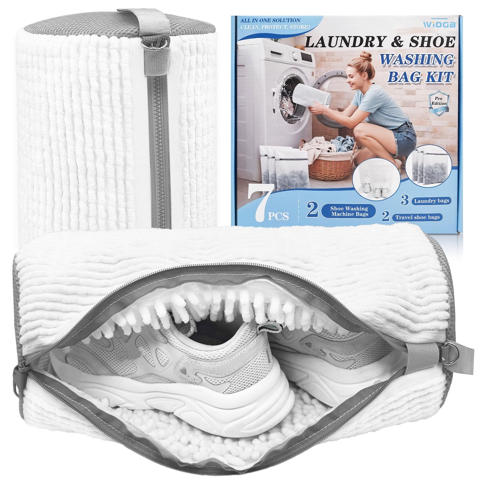 3-IN-1 Laundry & Shoe Washing Machine Bag Kit Large, White 2PC + 5 Free Gifts