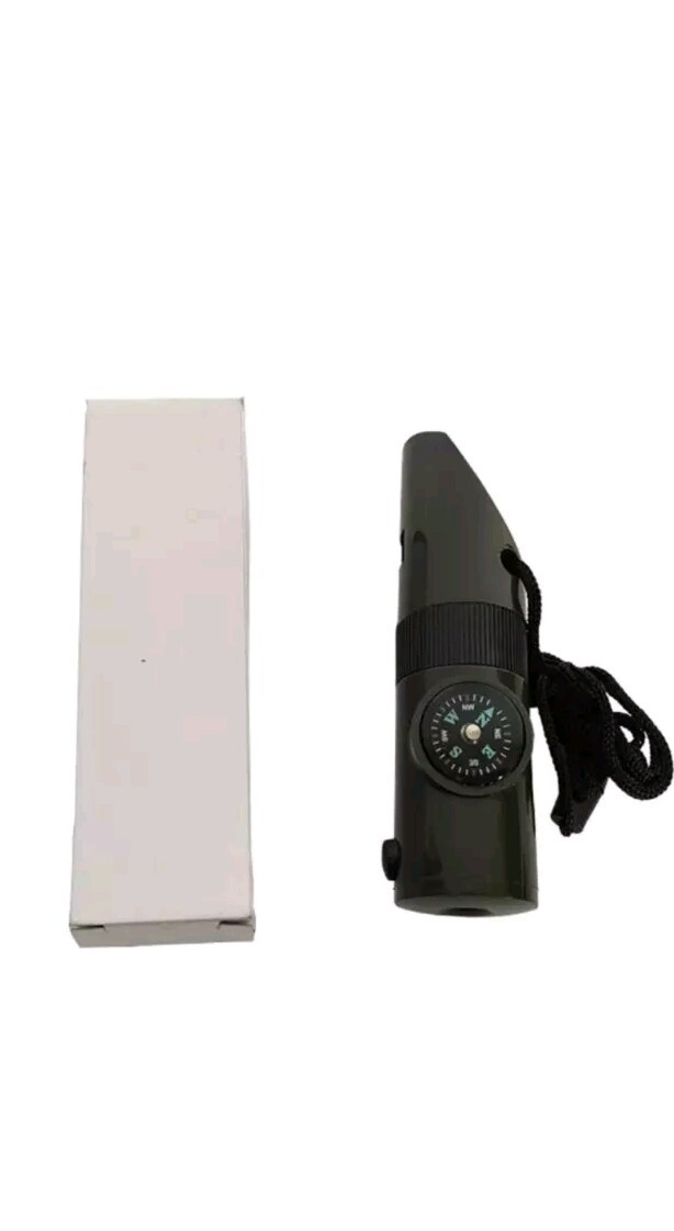 7in1 Multifunction Compass Camping Torch Thermometer Whistle Survival