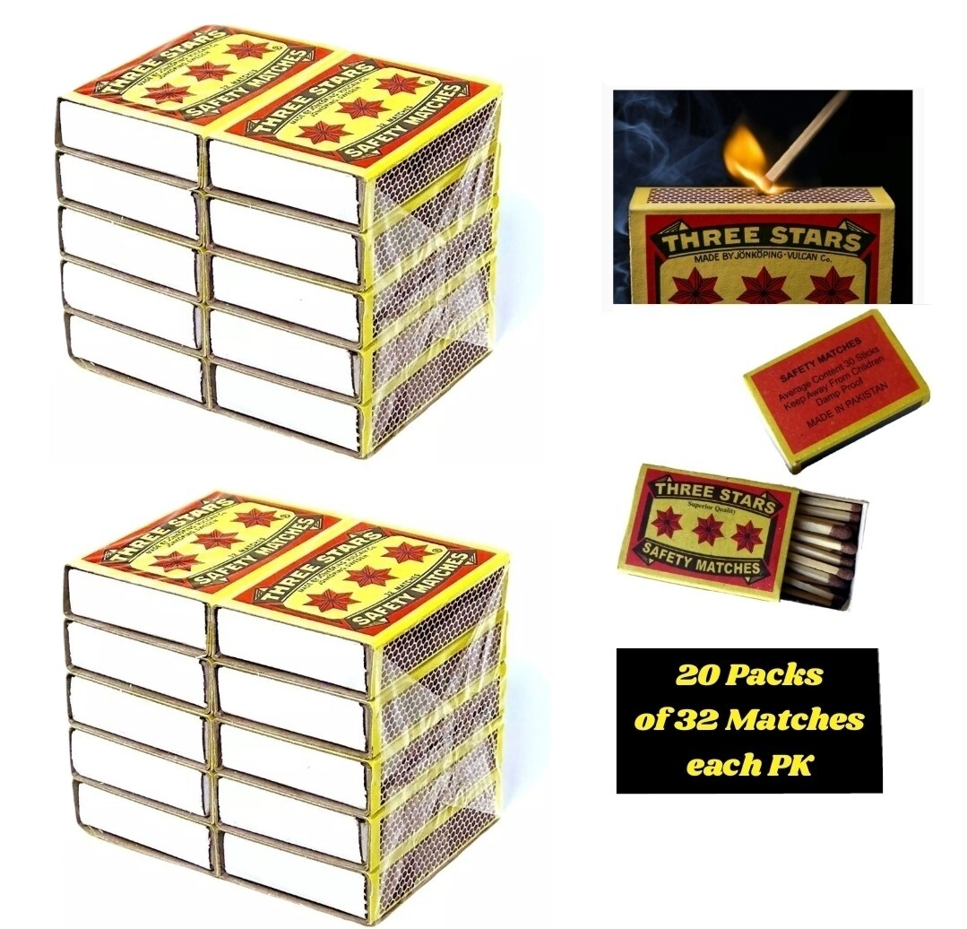 Swedish Camping Matches Three Stars Safety Matches 2 Pks/10 Pks/32 matches ea.