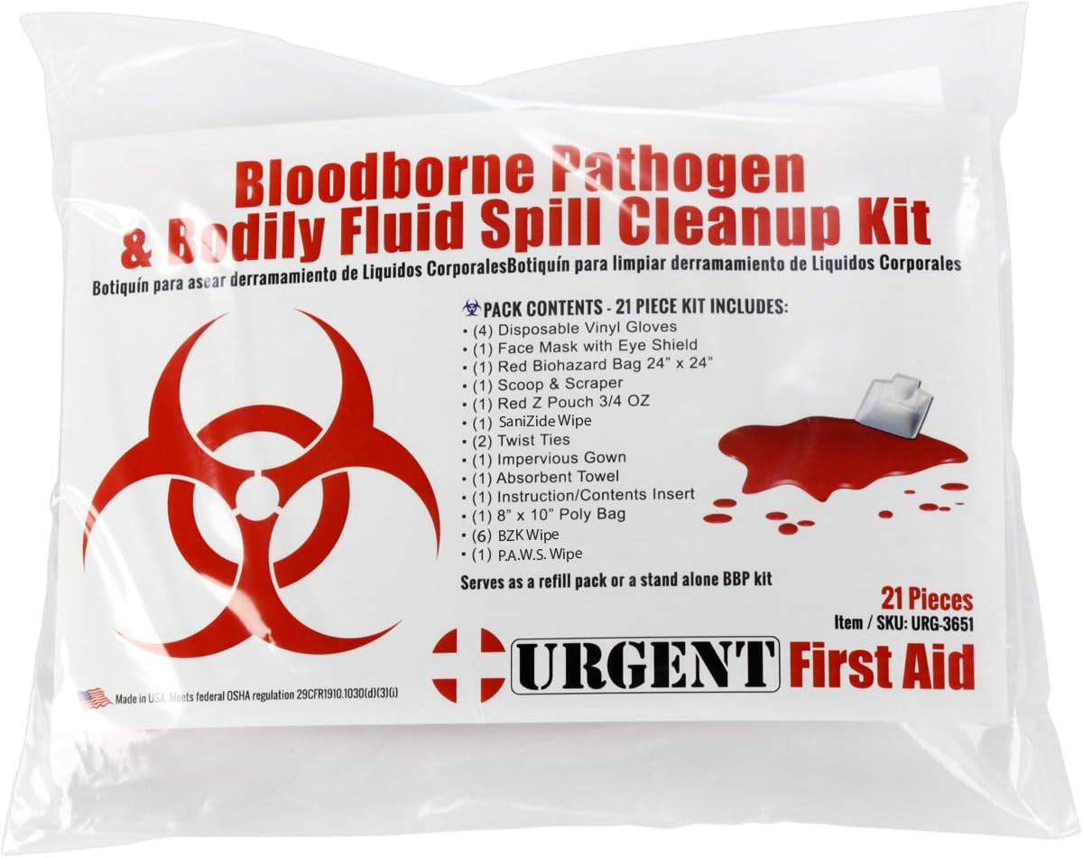 22 Piece Bodily Fluid Clean up Pack/Bloodborne Pathogen Spill Kit – Be OSHA Comp