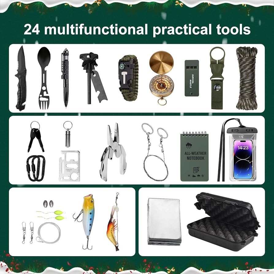 Survival Advent Calendar, 24 Multipurpose Survival Tools Adventure Kit New