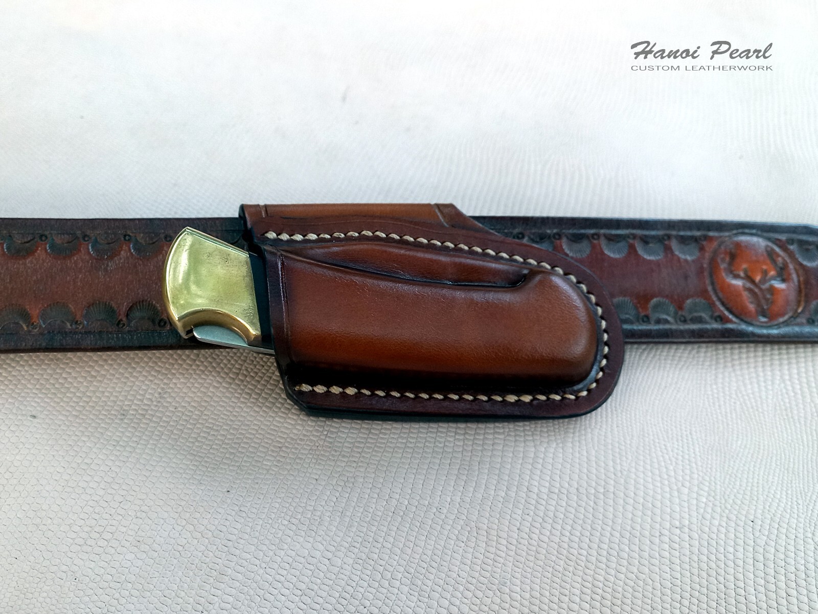 Custom Left Handed Scout Carry Leather Sheath for Buck 112 Ranger
