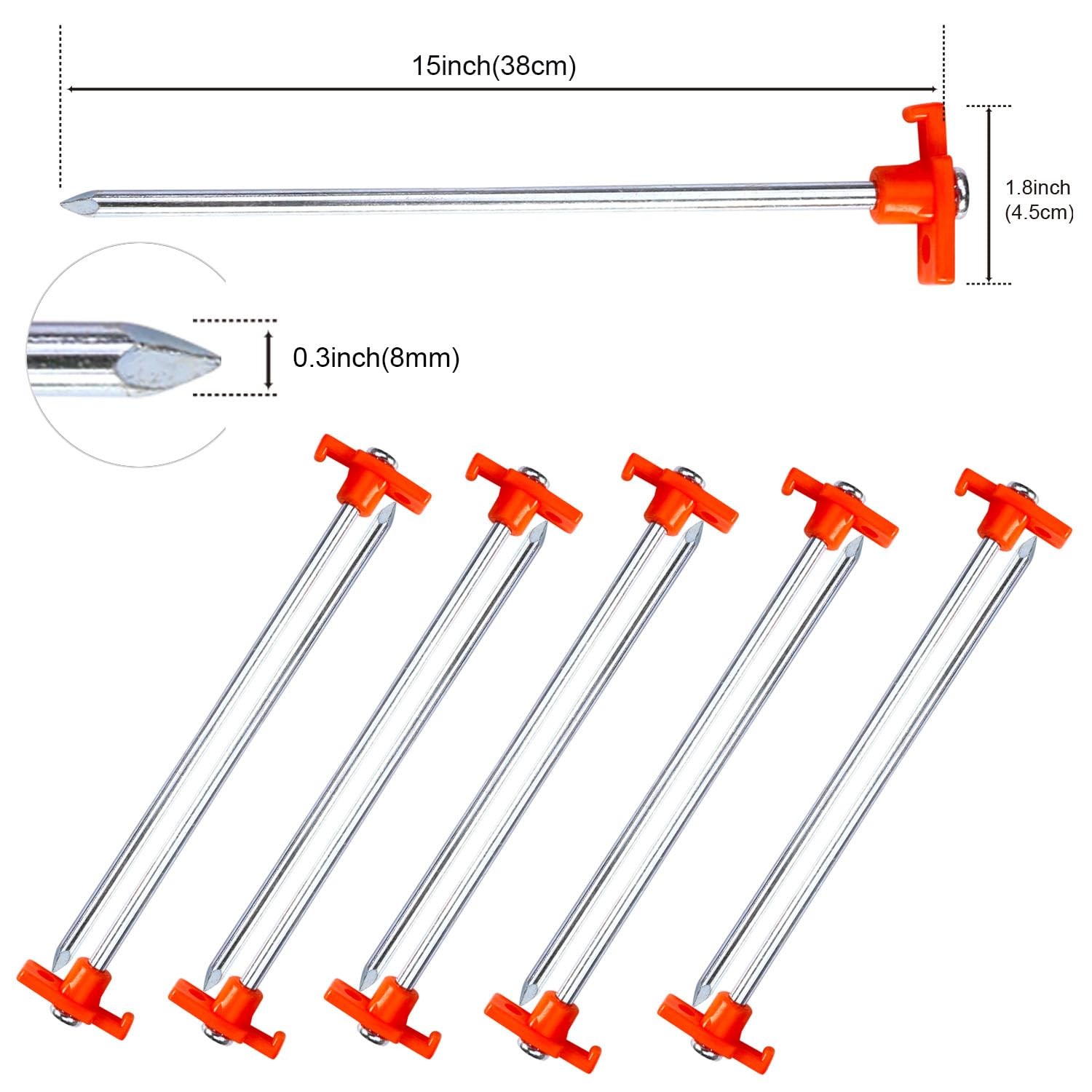 ABCCANOPY 11 Inch Tent Stakes 10 Pcs Non-Rust Metal Ground 11 inch, Orange