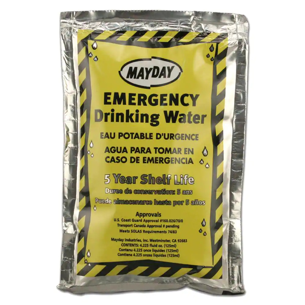 Mayday Emergency Drinking Water 4.225 oz 100 Pk 5 Yr Shelf Life Purified Pouches