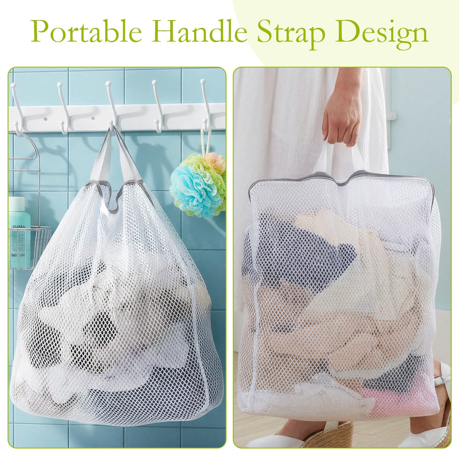 2Pcs Mesh Hanging Laundry Bags, Wash Bag for 11.8 x 15.7 inches, White