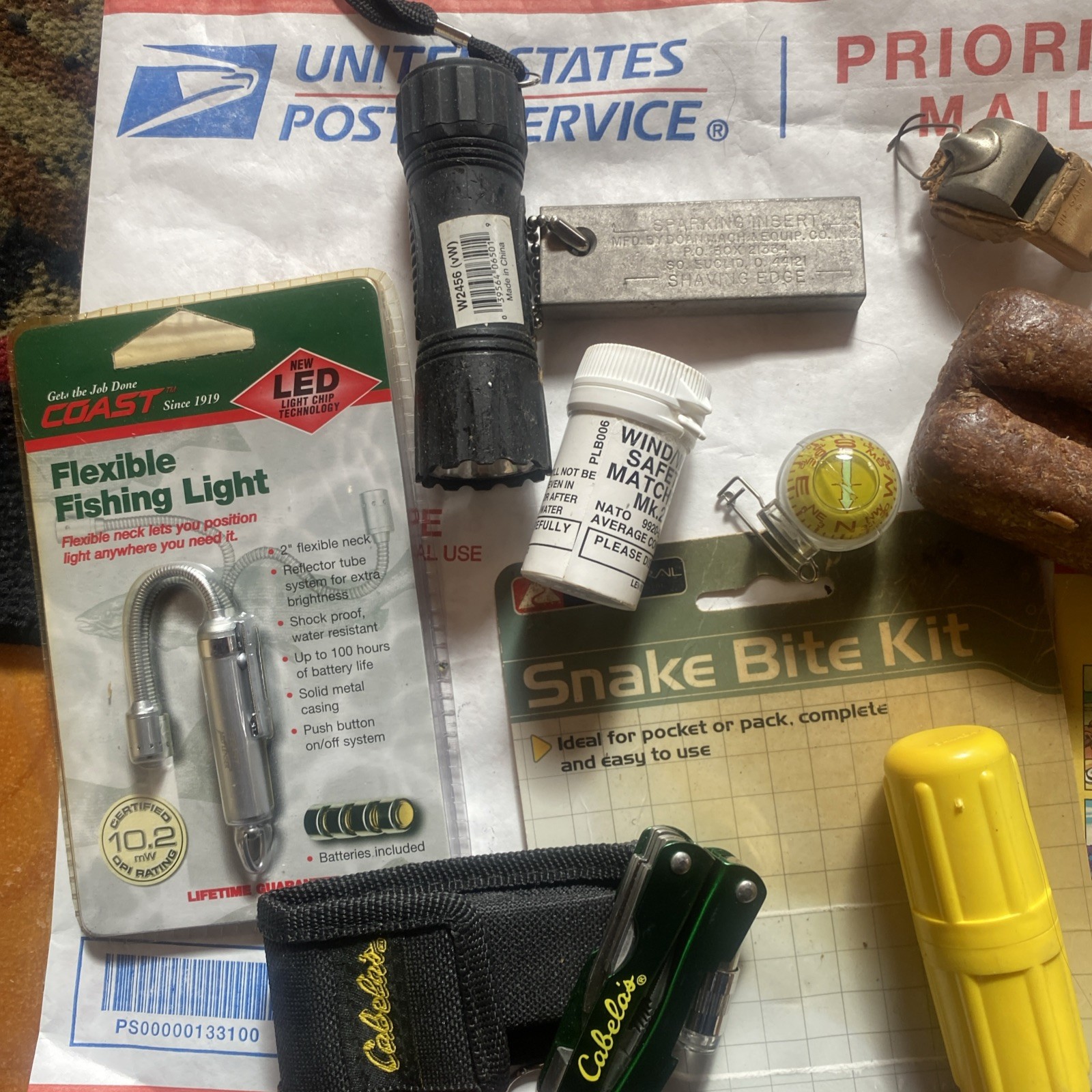 Lot Camping,Car,Hiking,compass, firestarter, snake bite mosquito Knife Light CL2