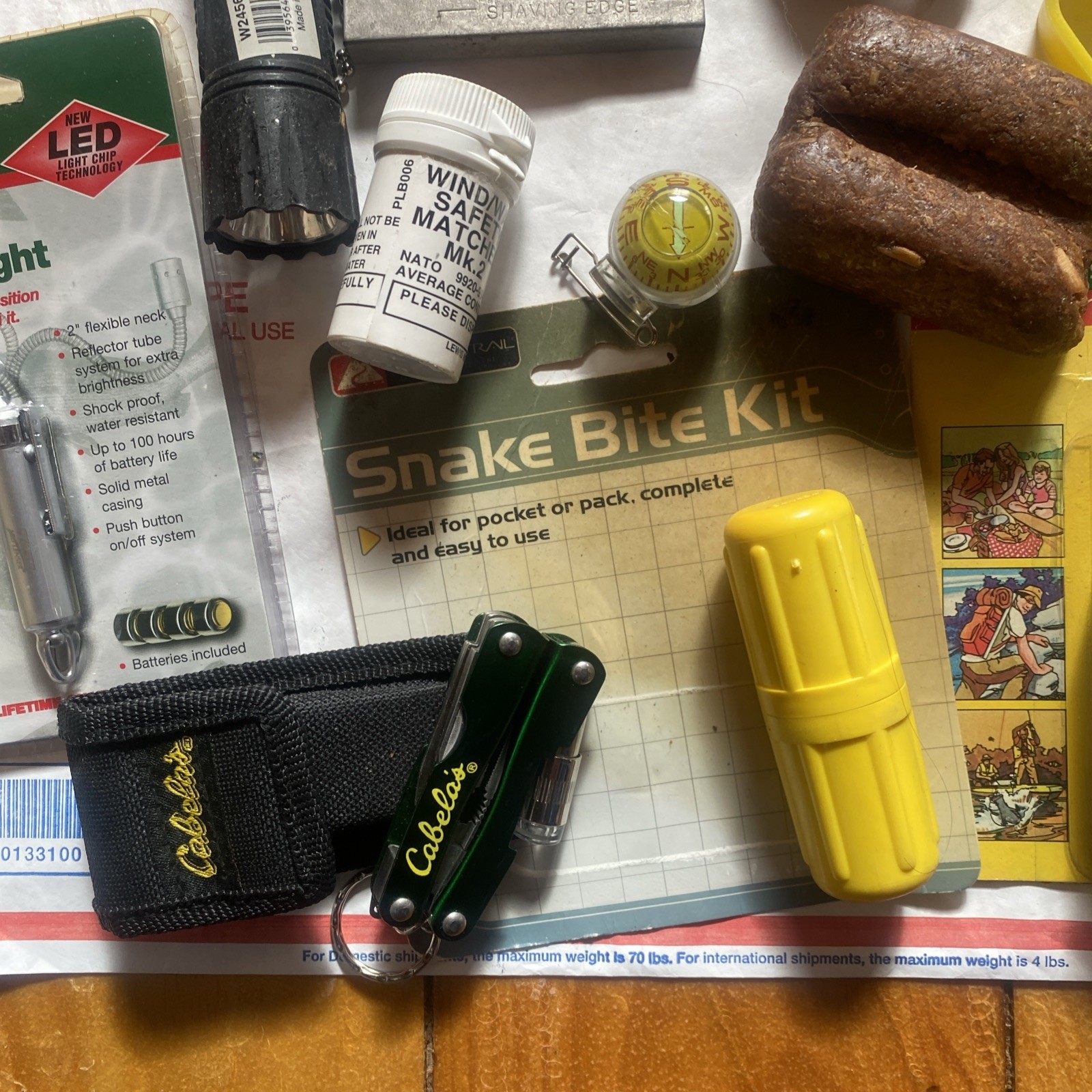 Lot Camping,Car,Hiking,compass, firestarter, snake bite mosquito Knife Light CL2