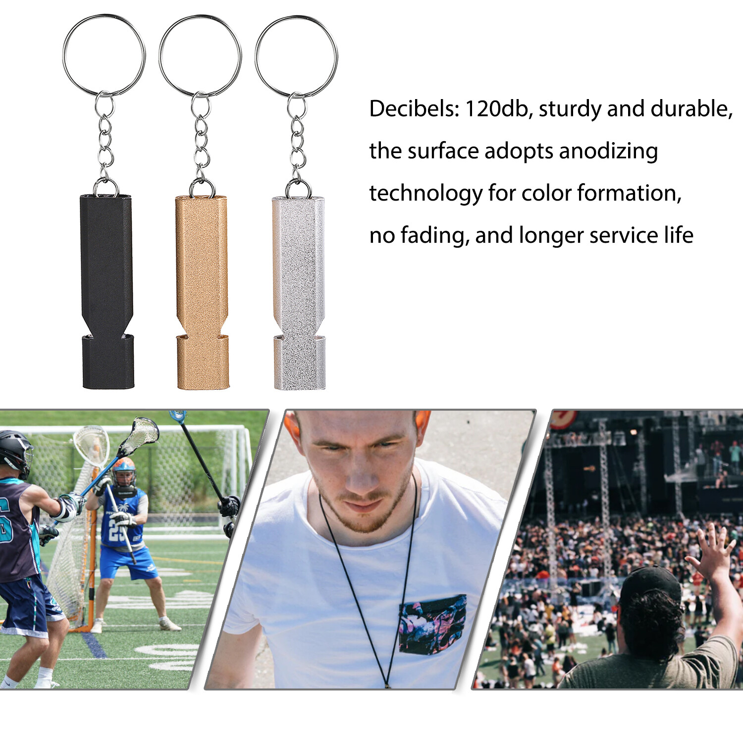 6pc Survival Emergency Double Tubes Whistles Keychain for Camping Hiking Outdoor