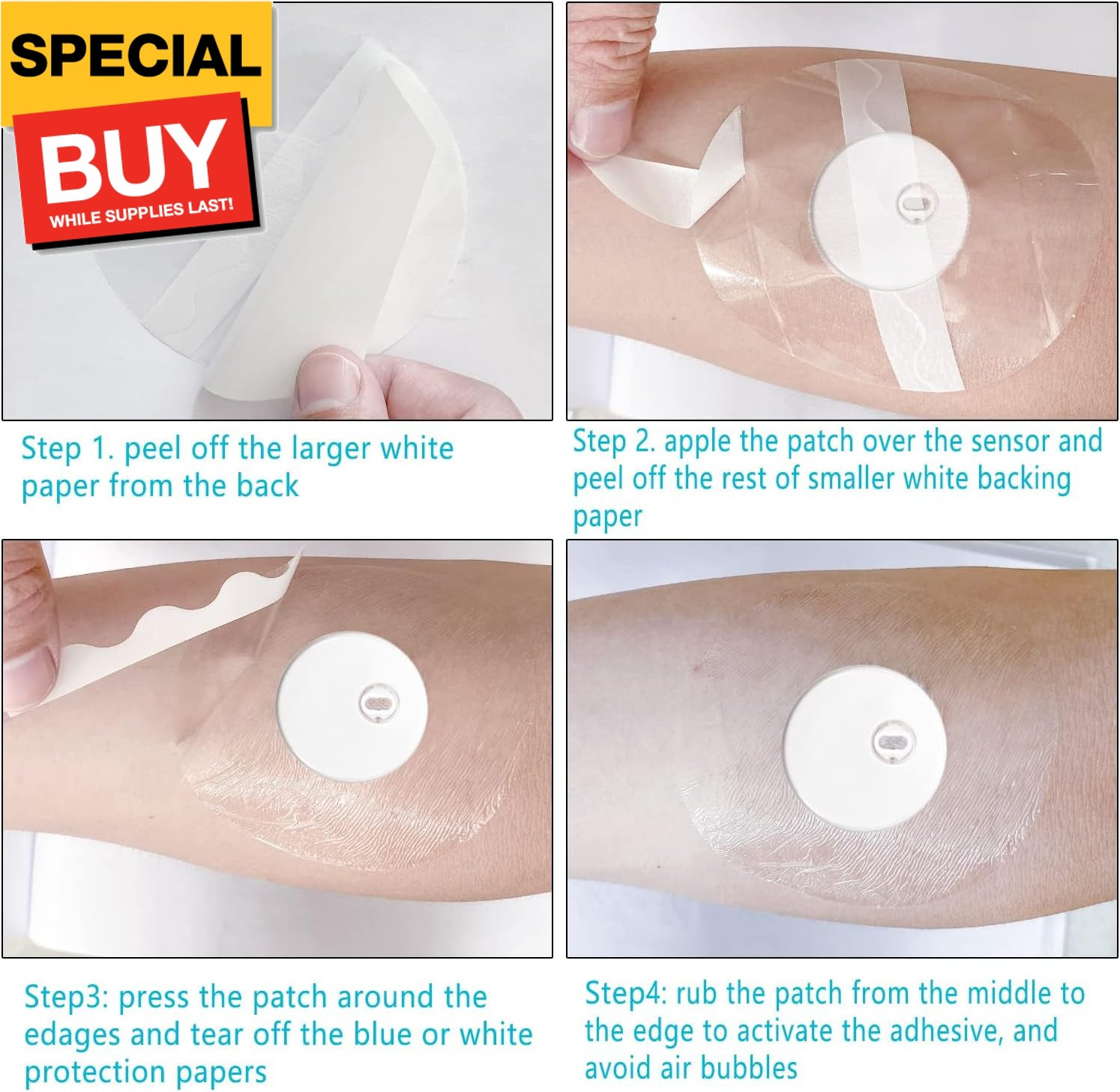 20 Pack Freestyle Adhesive Patches Sensor Covers for Libre 1/2/3, Waterproof & T