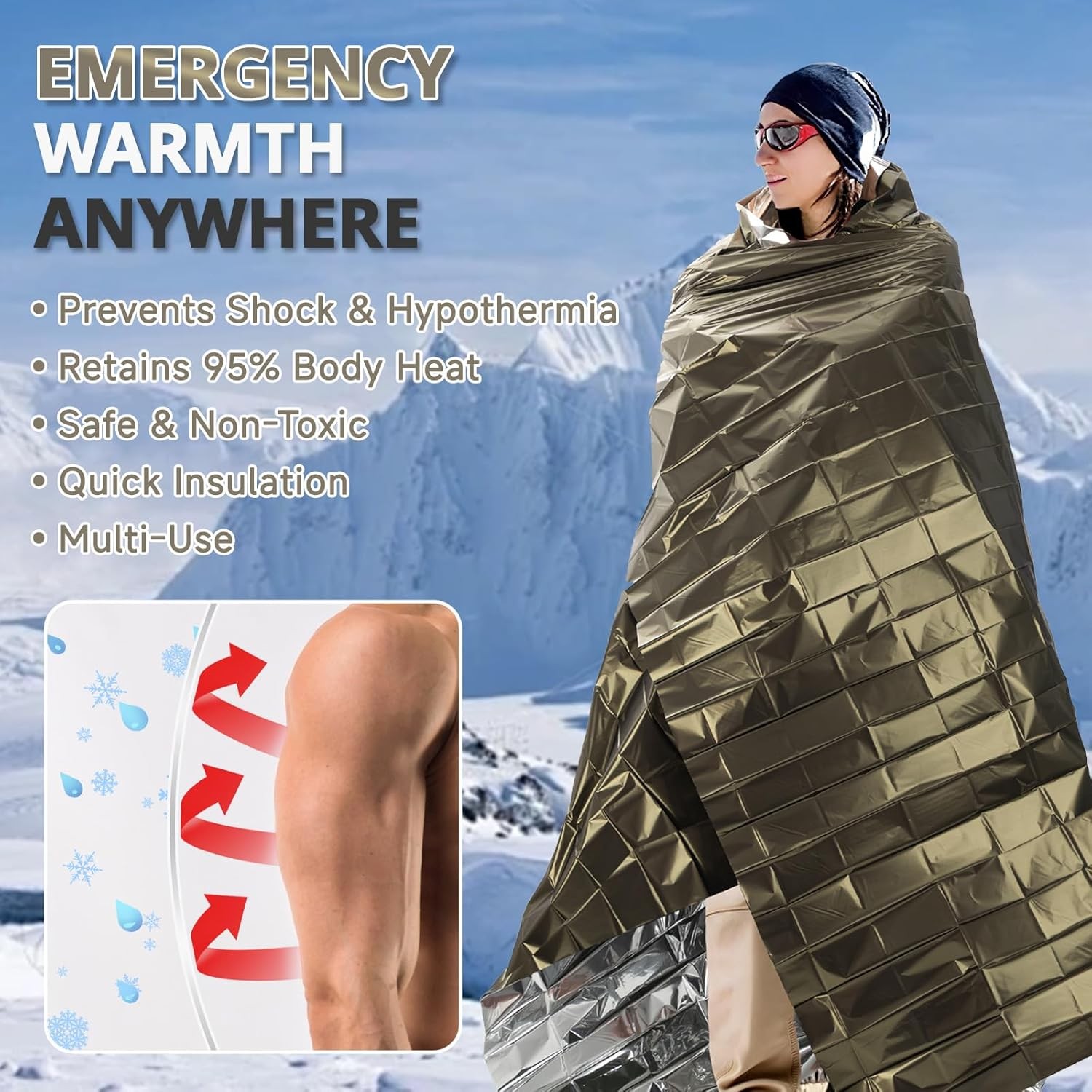 84″x63″ SecuCaptain Survival Mylar Thermal Blankets 4-Pack Outdoor Camping