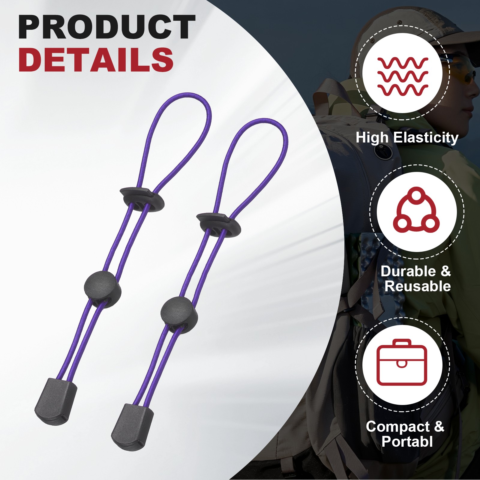 Climbing Stick Holder, Backpack Hiking Pole Ropes 8 Inch & 2 Pcs & Purple