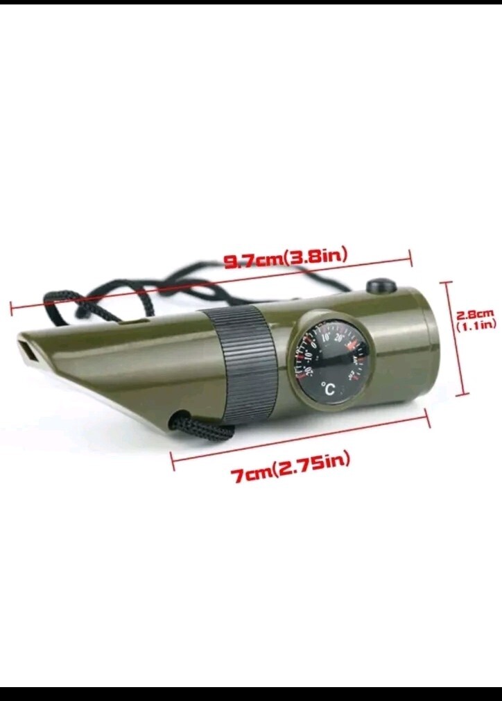 7in1 Multifunction Compass Camping Torch Thermometer Whistle Survival