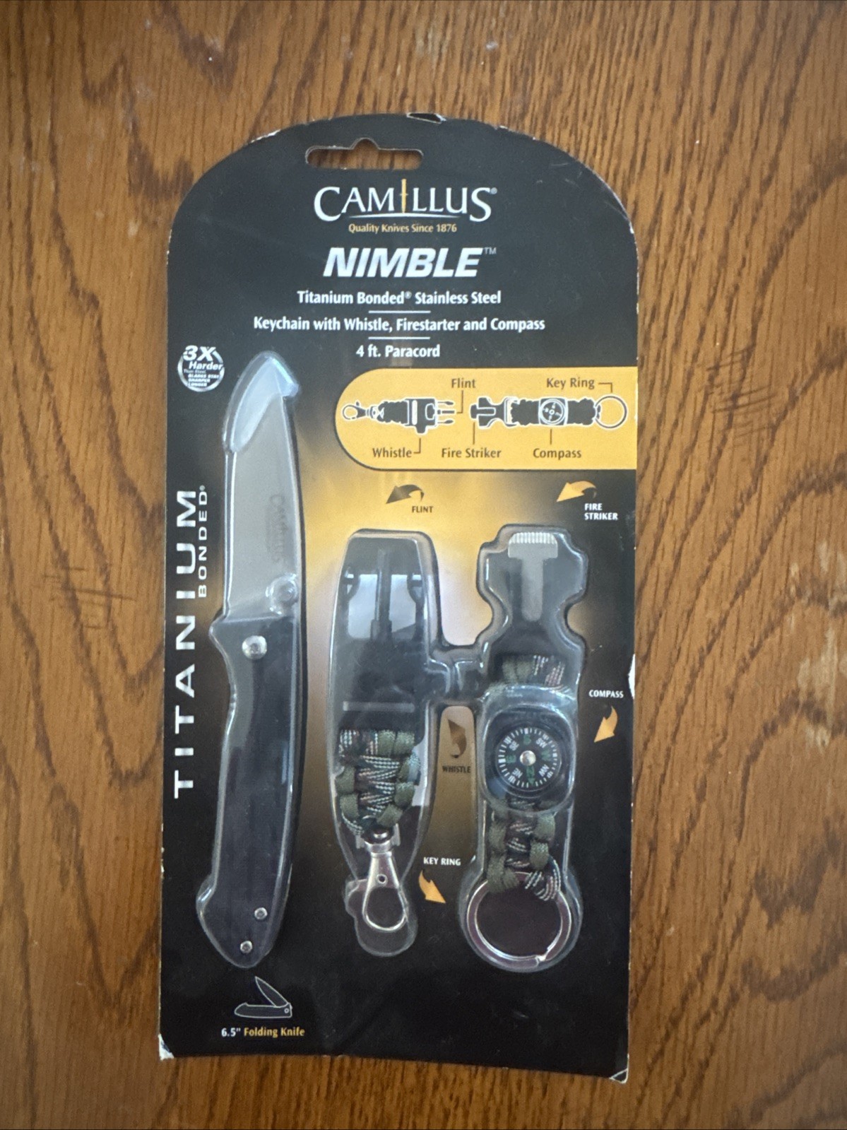 Camillus Nimble 6.5″ Survival Knife Set Keychain Whistle Compass Firestarter