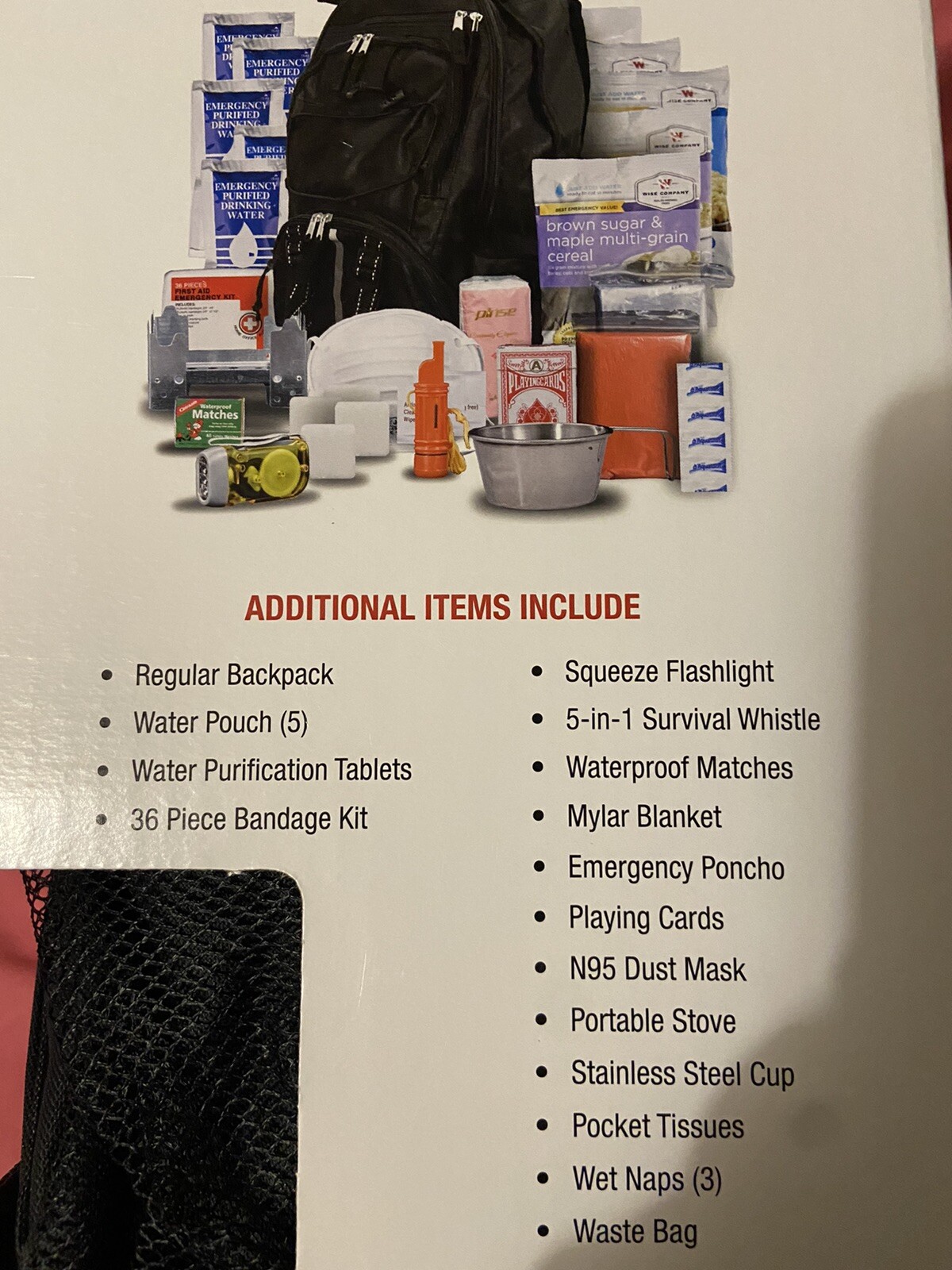 Emergency Survival Kit Backpack 5-Day Food Water First Aid Whistle Playing Cards