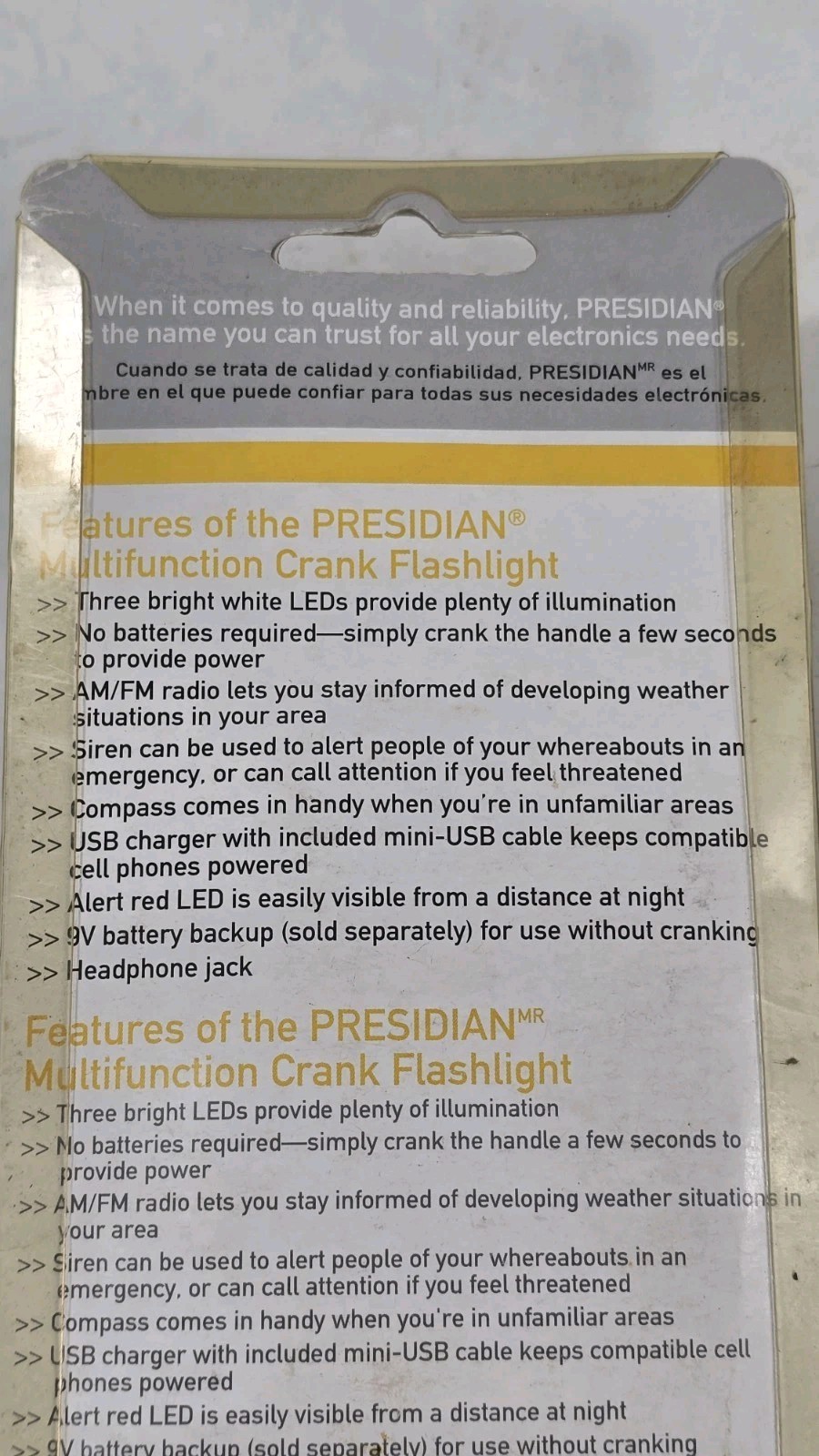 Presidian Radio Shack Multifunction Crank Flashlight AM FM Radio USB Charger