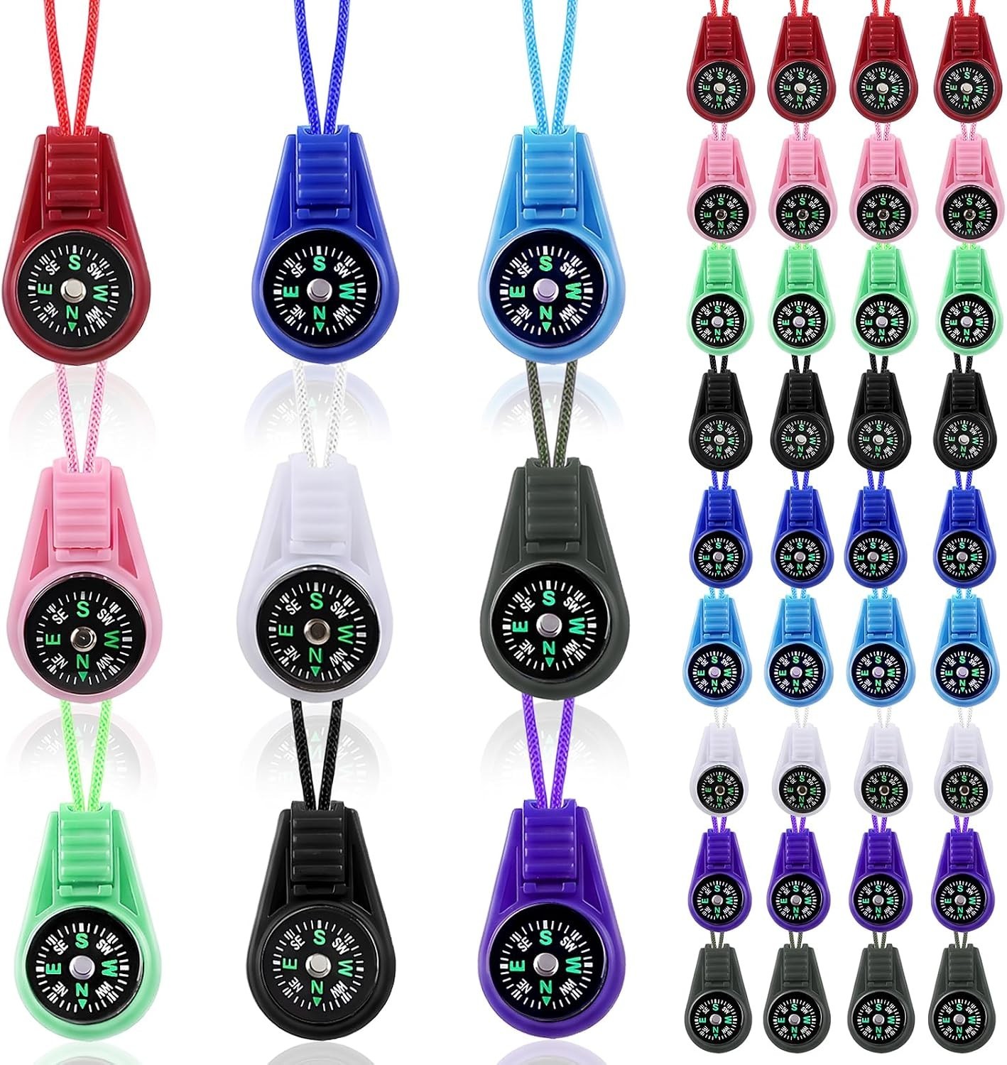 36 Pack Mini Survival Compass Bulk Multicolor Kids Scout Camp Hiking Party Favor