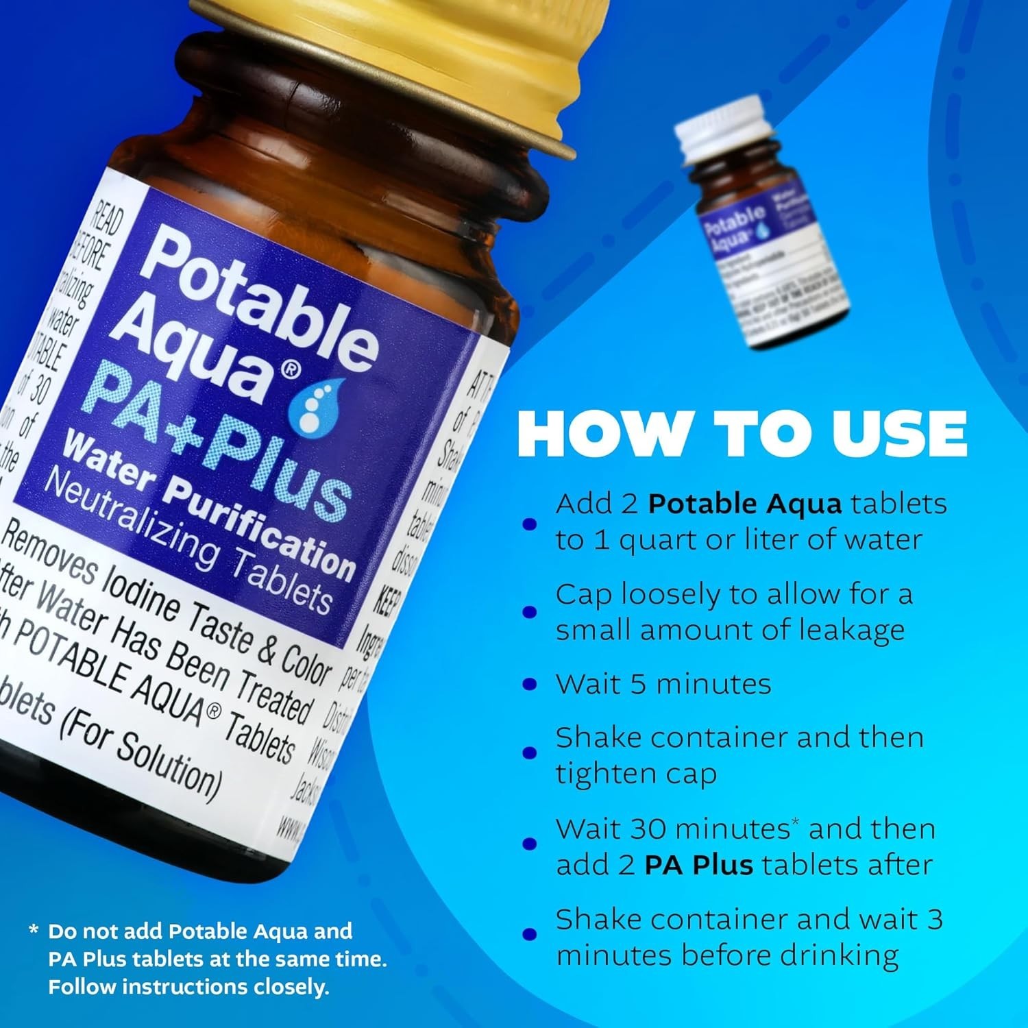 Water Purification Tablets With PA Plus – Two 50 count Bottles