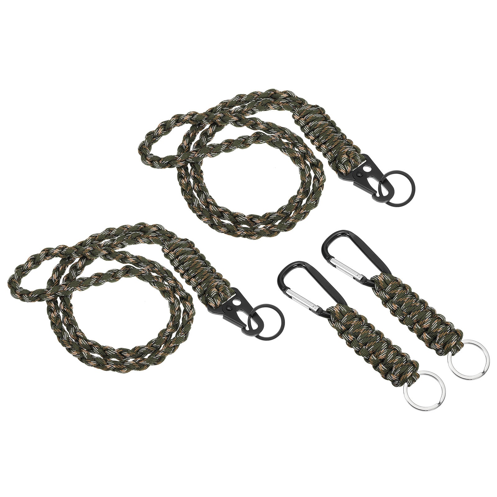 4Pcs Braided Paracord Lanyard Keychain, Paracord Neck Badge Lanyard Camo