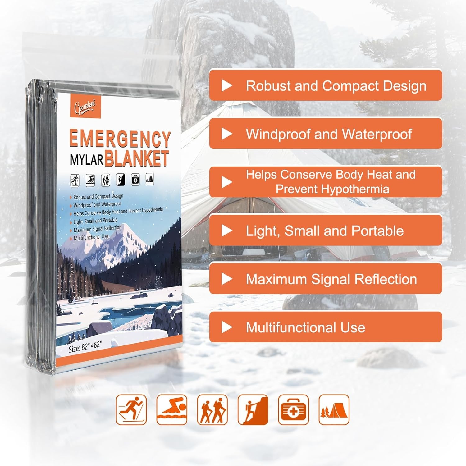 4 Pack Large 82×62 Survival Mylar Thermal Blankets